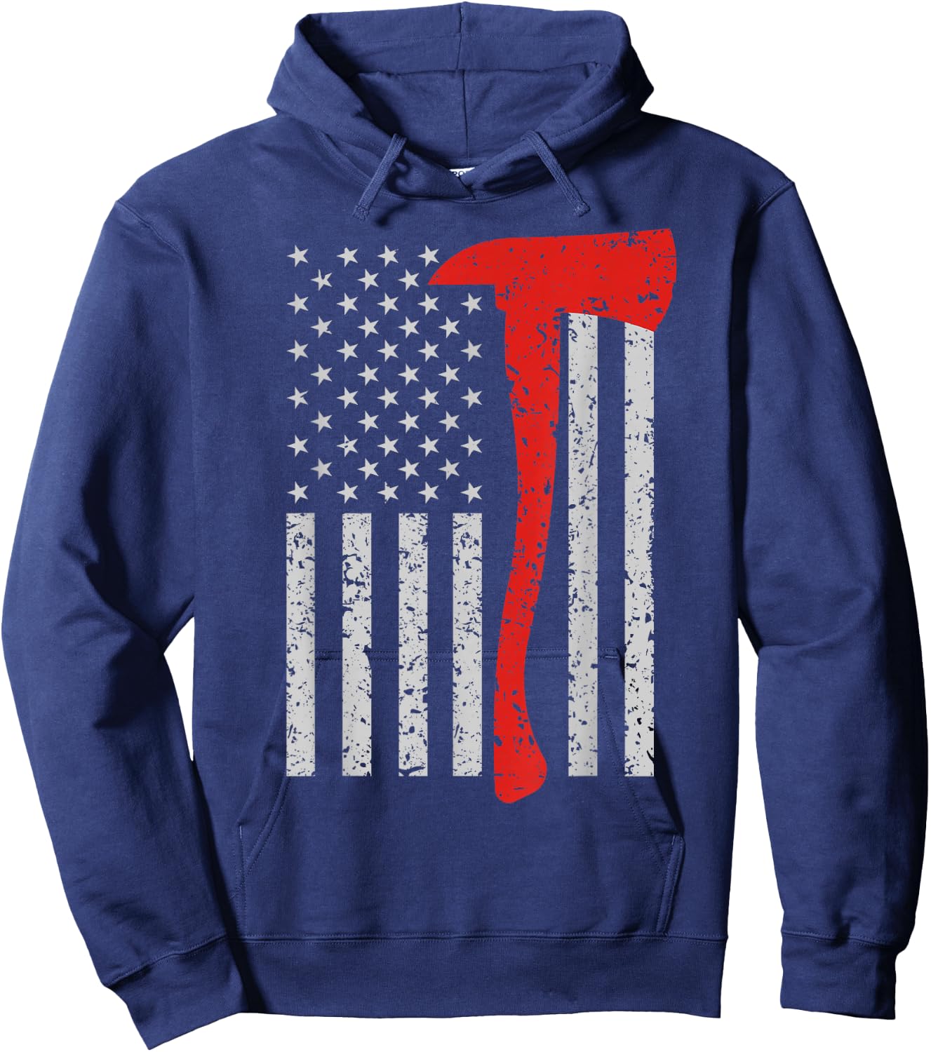 Thin Red Line Design: Firefighter American Flag Axe Design Hoodie - Hoodie | Navy