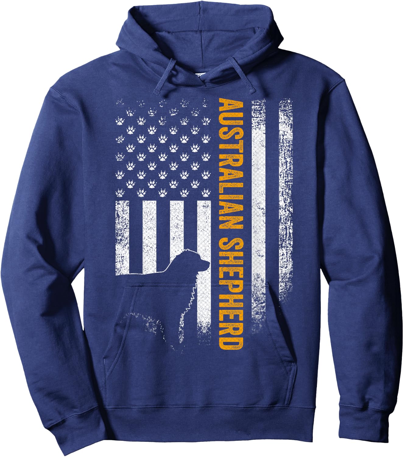 Vintage USA Australian Shepherd Dog Silhouette American Flag Hoodie - Hoodie | Navy