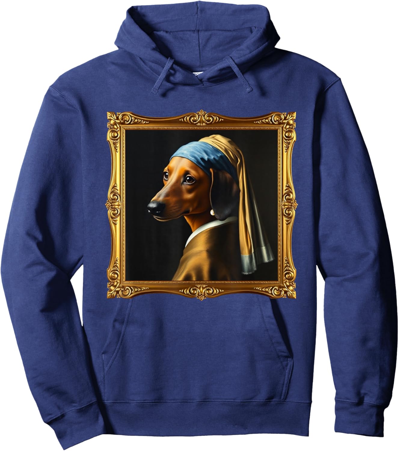 Dachshund Girl Dog with a Pearl Earring Famous Painting Hoodie - Hoodie | Navy