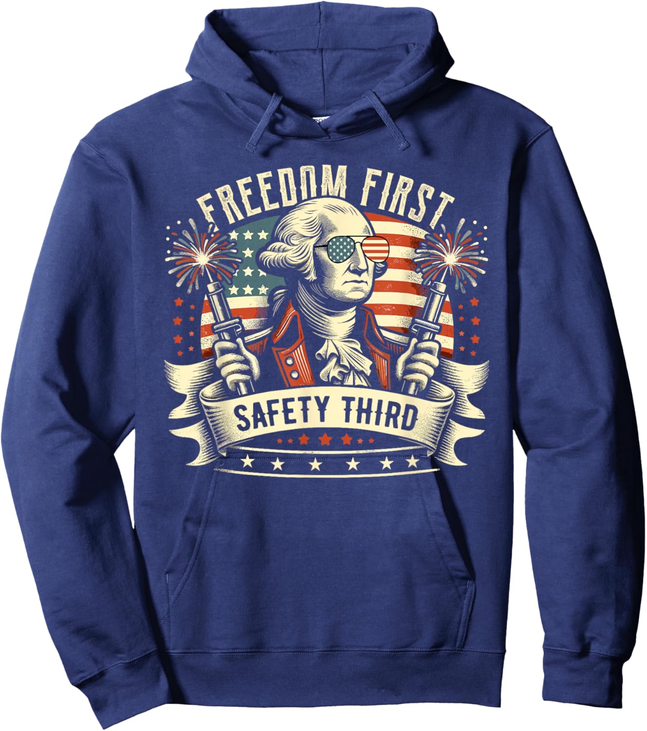 Freedom First Safety Third Fireworks Shirt 4th of July Hoodie - Hoodie | Navy