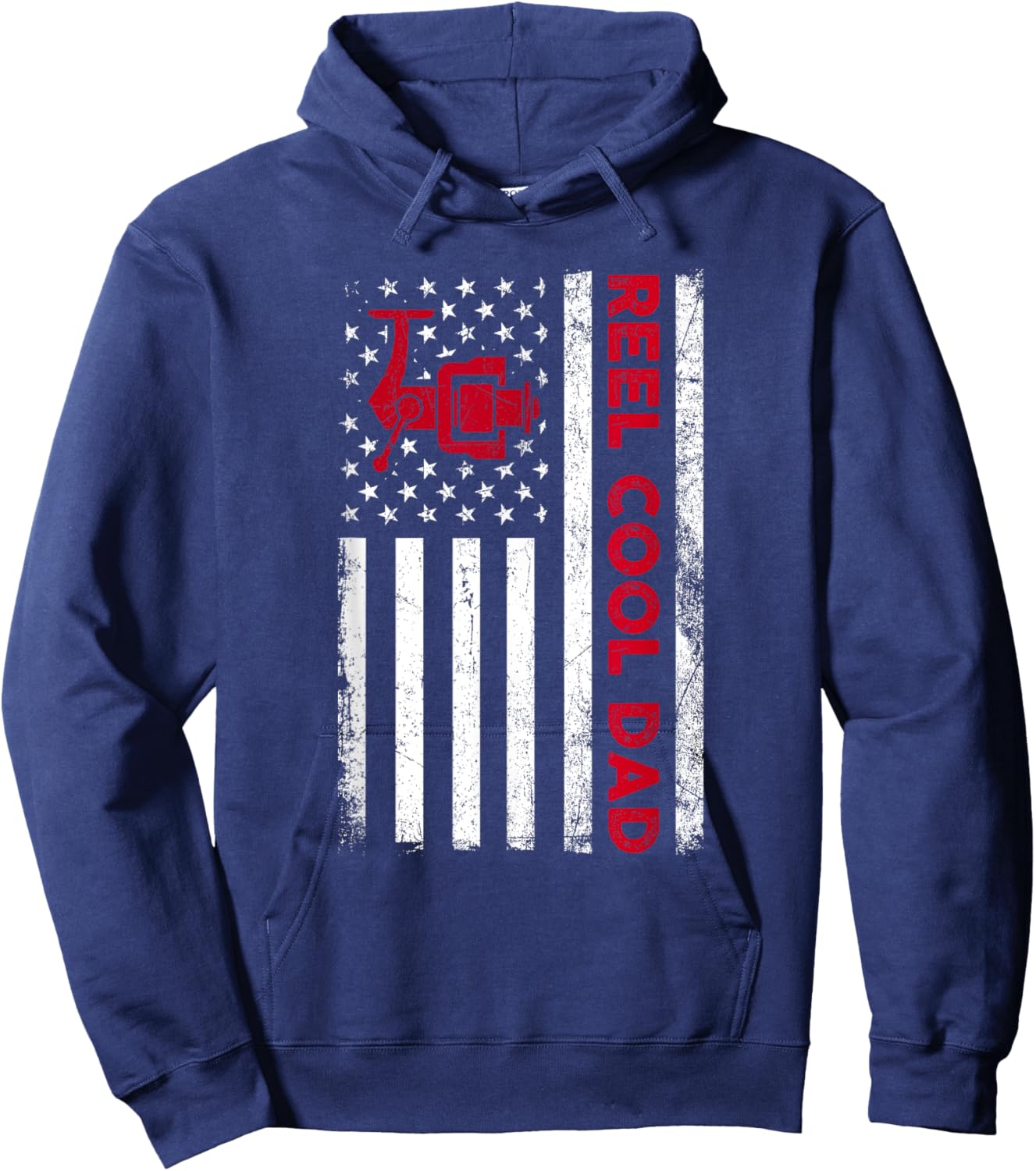 Reel Cool Dad Shirt American Flag Fly Fishing Spinning Reel Men Hoodie - Hoodie | Navy