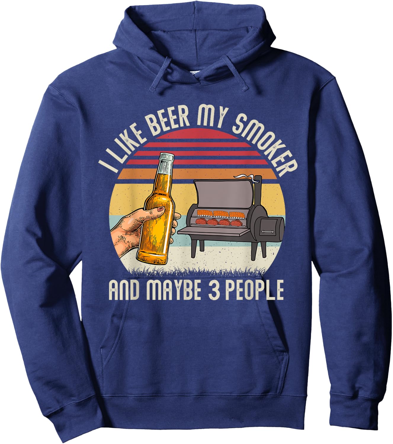 Funny i Like Beer My Smoker And Maybe 3 People Vintage Retro Hoodie - Hoodie | Navy