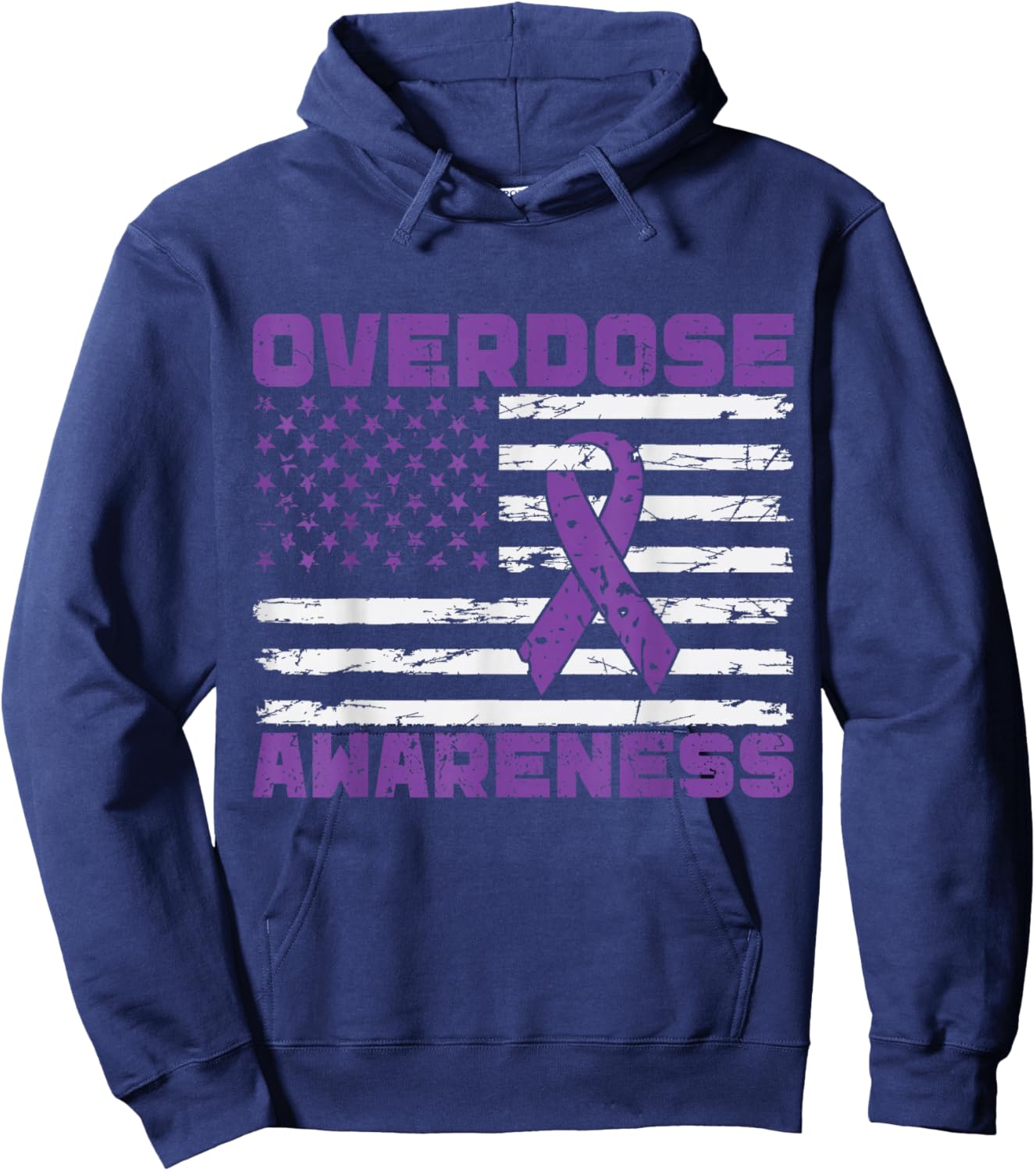 Overdose Awareness Purple Ribbon Drug Addiction Hoodie - Hoodie | Navy