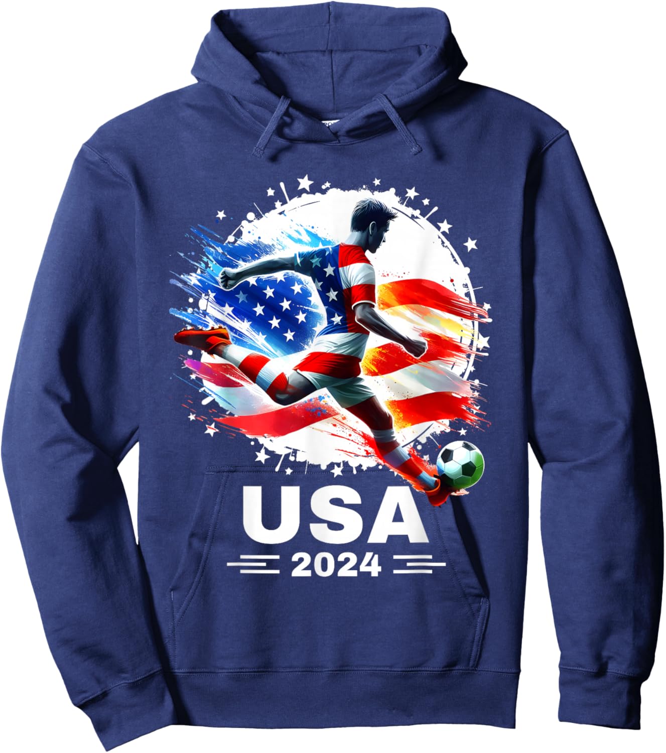 American Flag on Soccer Ball Soccer Ball Soccer 2024 Hoodie - Hoodie | Navy