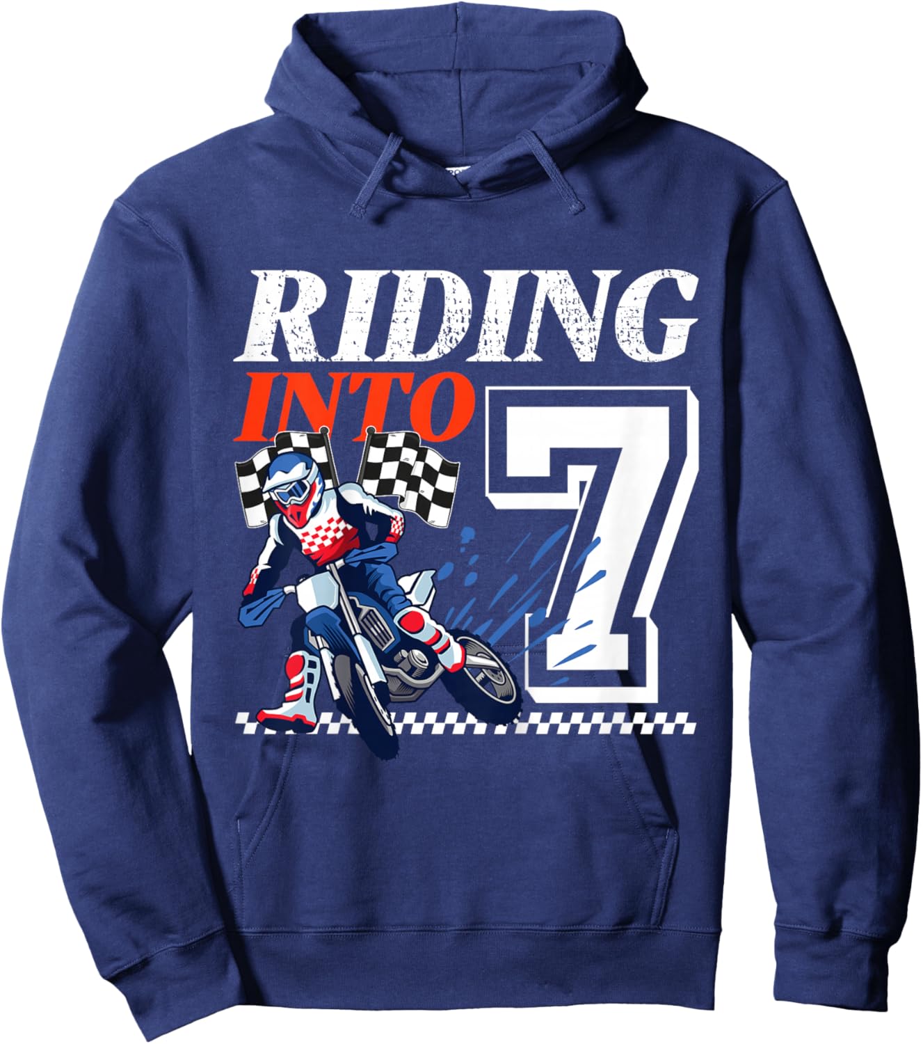 Dirt Bike Riding into 7 Years Motocross 7th Birthday Party Hoodie - Hoodie | Navy