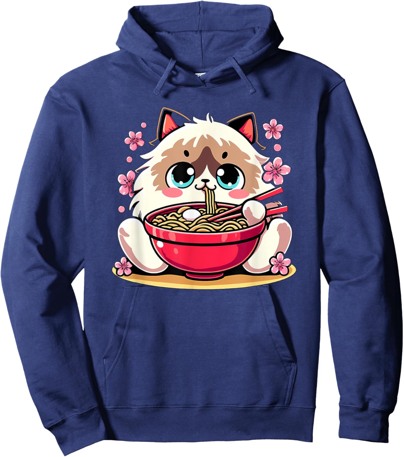 Kawaii Ragdoll Cat Eating Ramen Hoodie - Hoodie | Navy