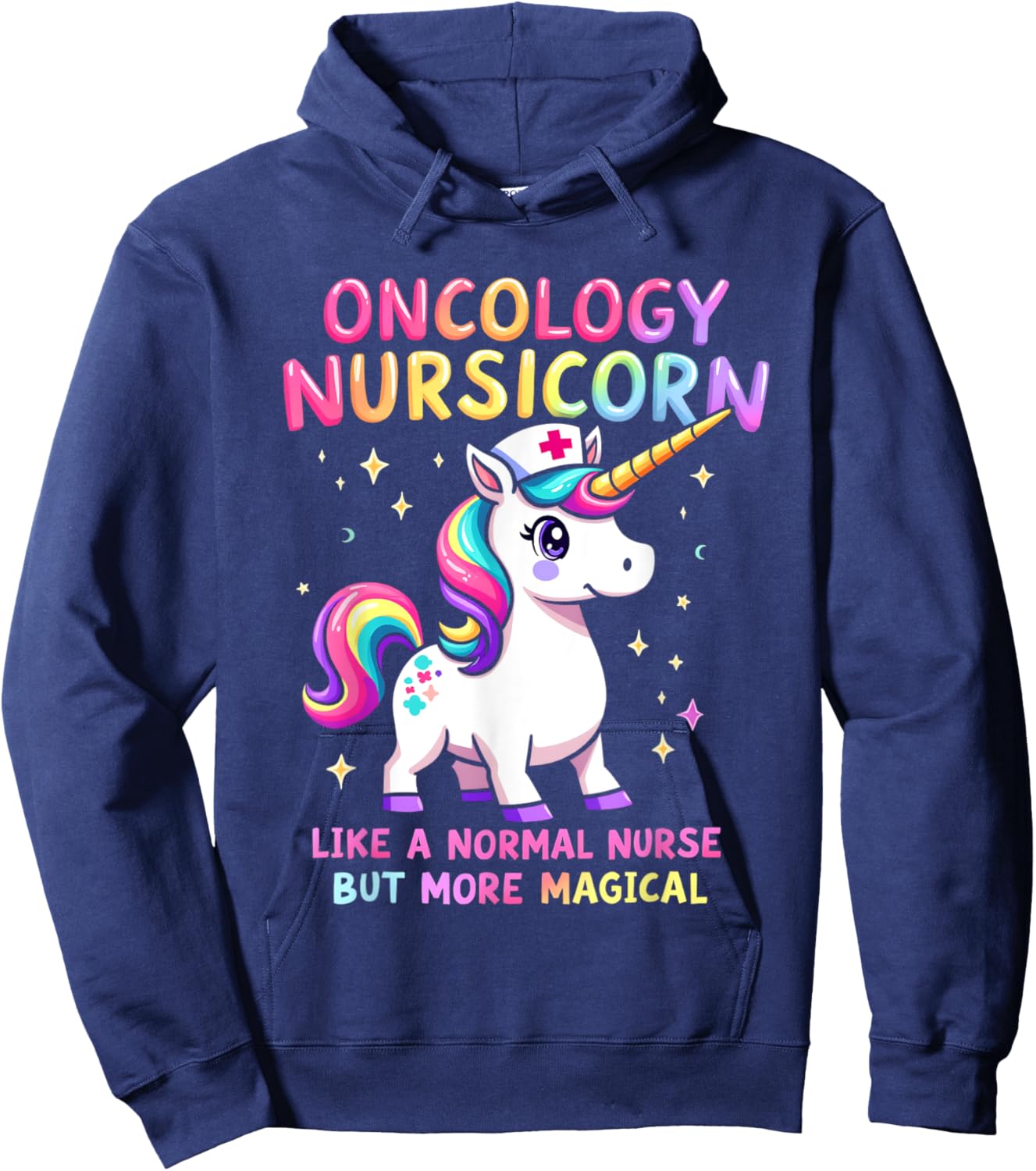 Funny Nurses Departments RN Apparel Black Short Sleeve Nursicorn - Small - Oncology Nurse Hoodie - Hoodie | Navy