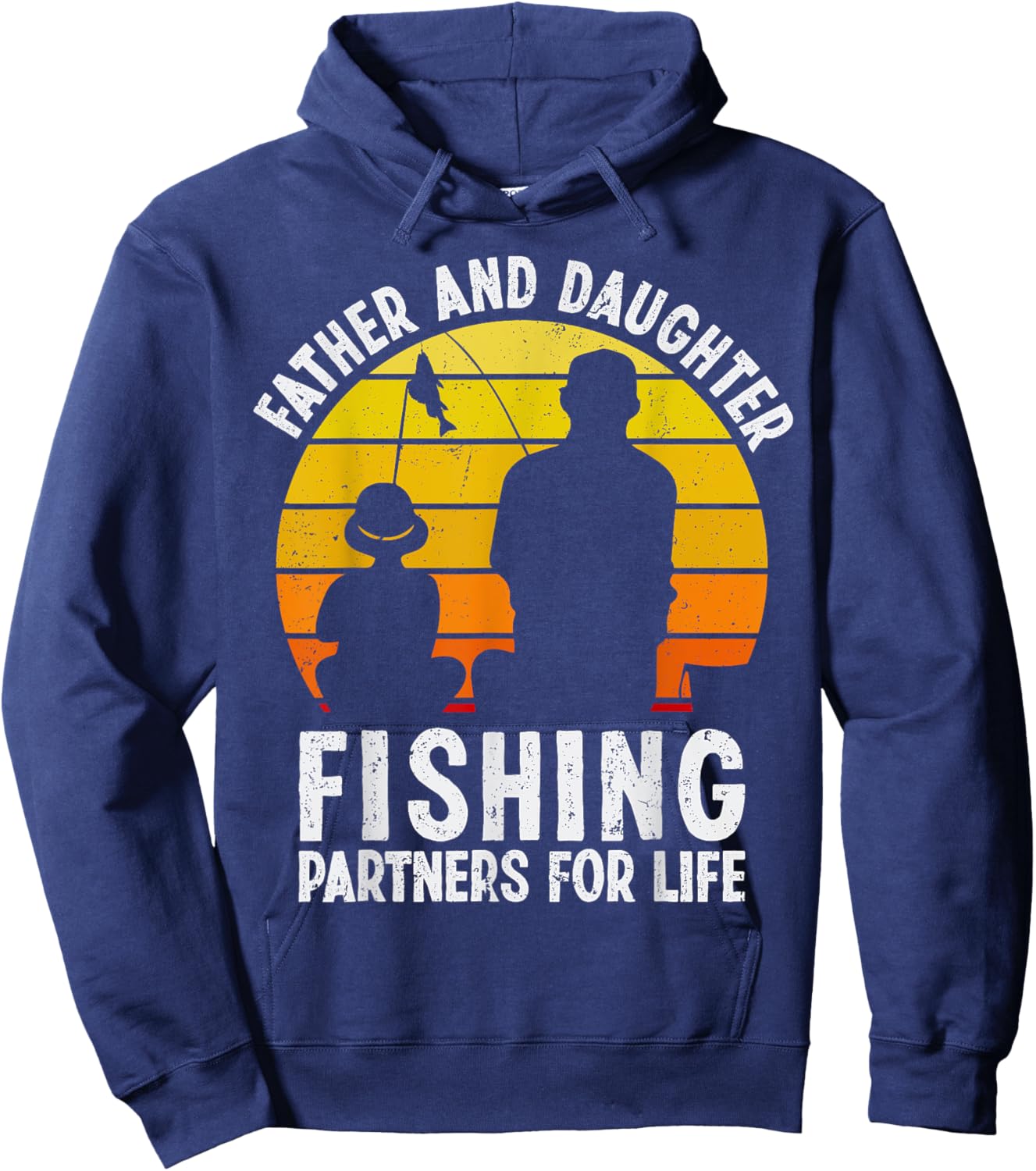 Father Daughter Fishing Partner For Life Retro Matching Dad Hoodie - Hoodie | Navy