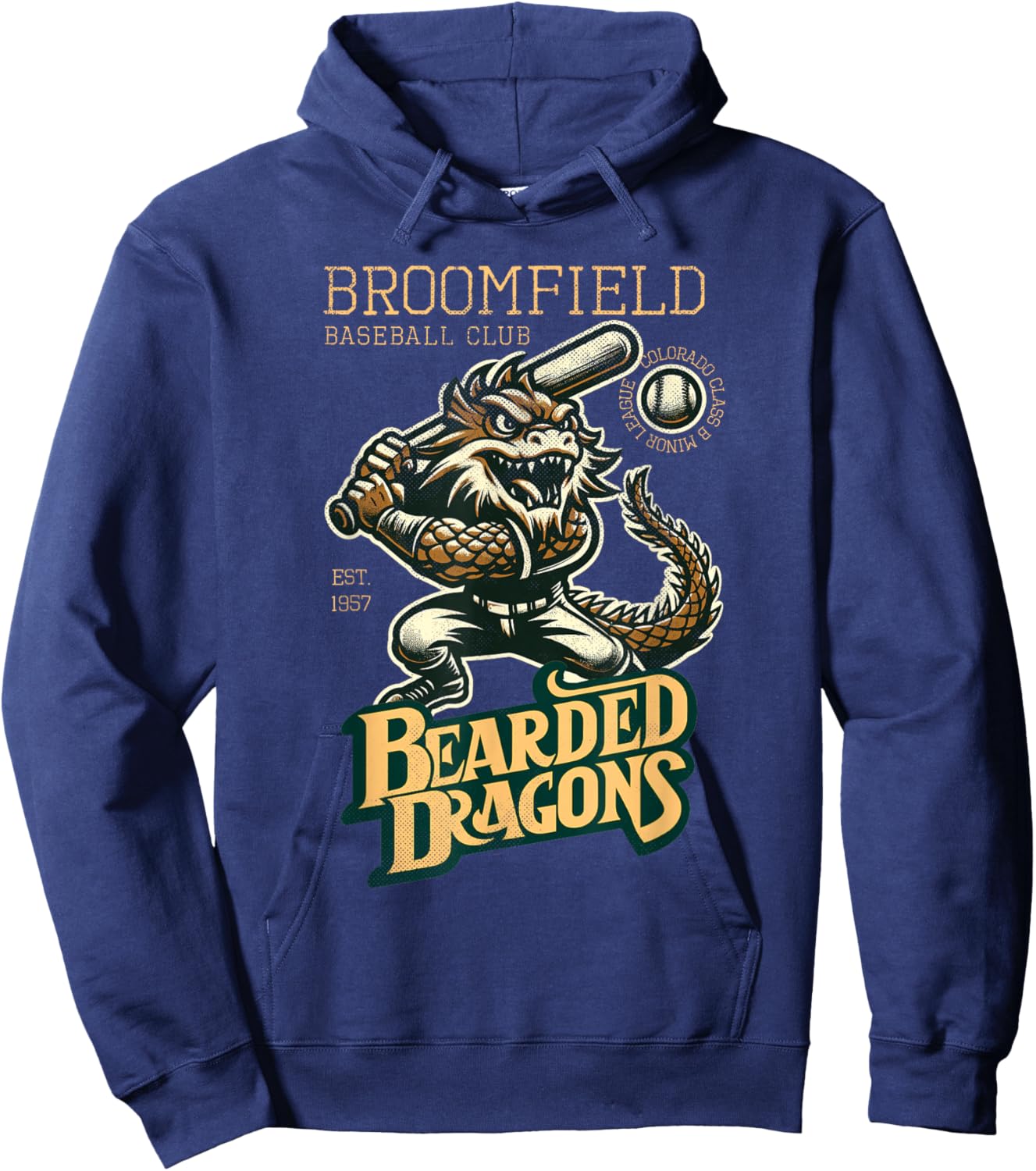 Broomfield Bearded Dragons Retro Minor League Baseball Team Hoodie - Hoodie | Navy