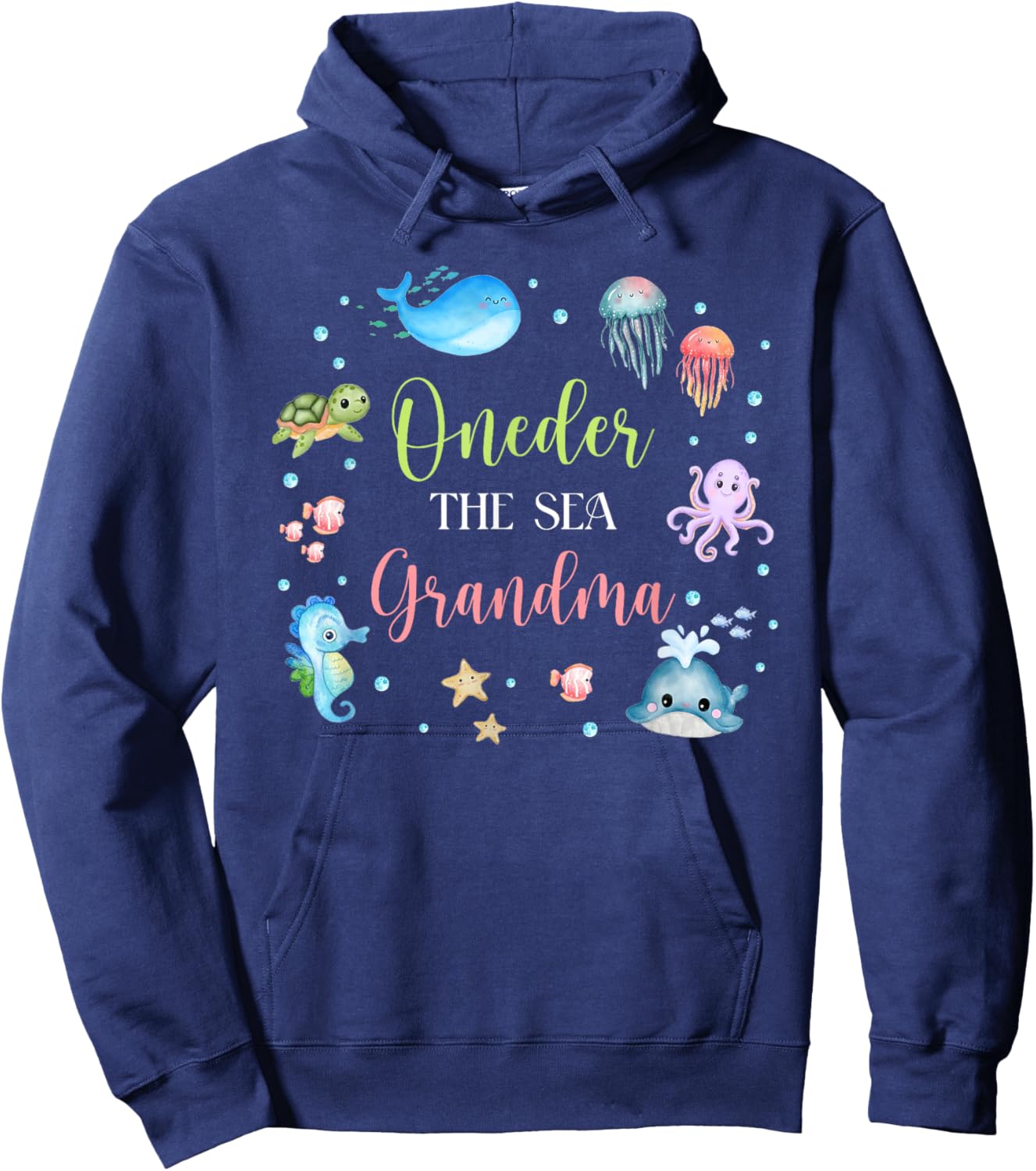 Grandma Under Sea Birthday Party Ocean Sea Animals Themed Hoodie - Hoodie | Navy