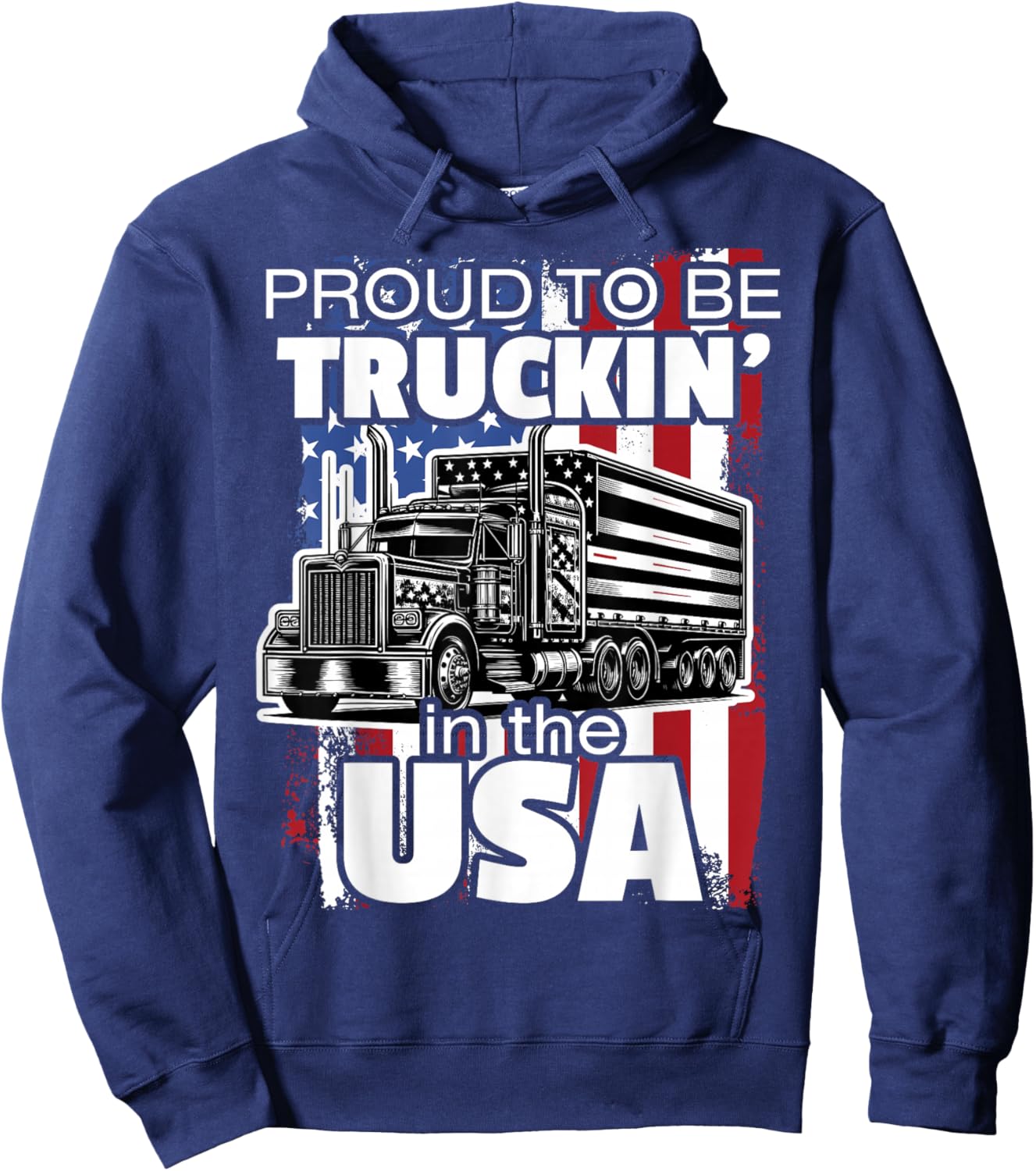 Trucker Truck Driver Patriotic US American USA Flag Semi Rig Hoodie - Hoodie | Navy