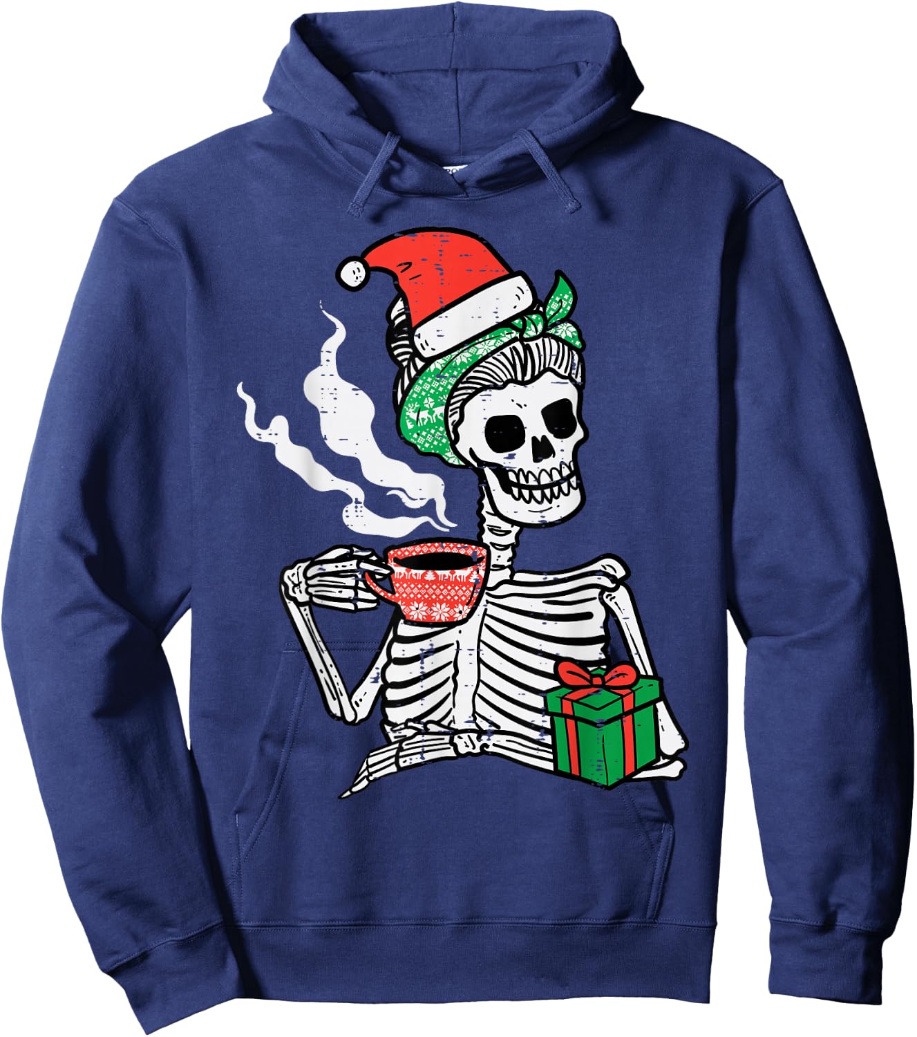 Woman Skeleton Santa Coffee Xmas Christmas Women Mom Hoodie - Hoodie | Navy