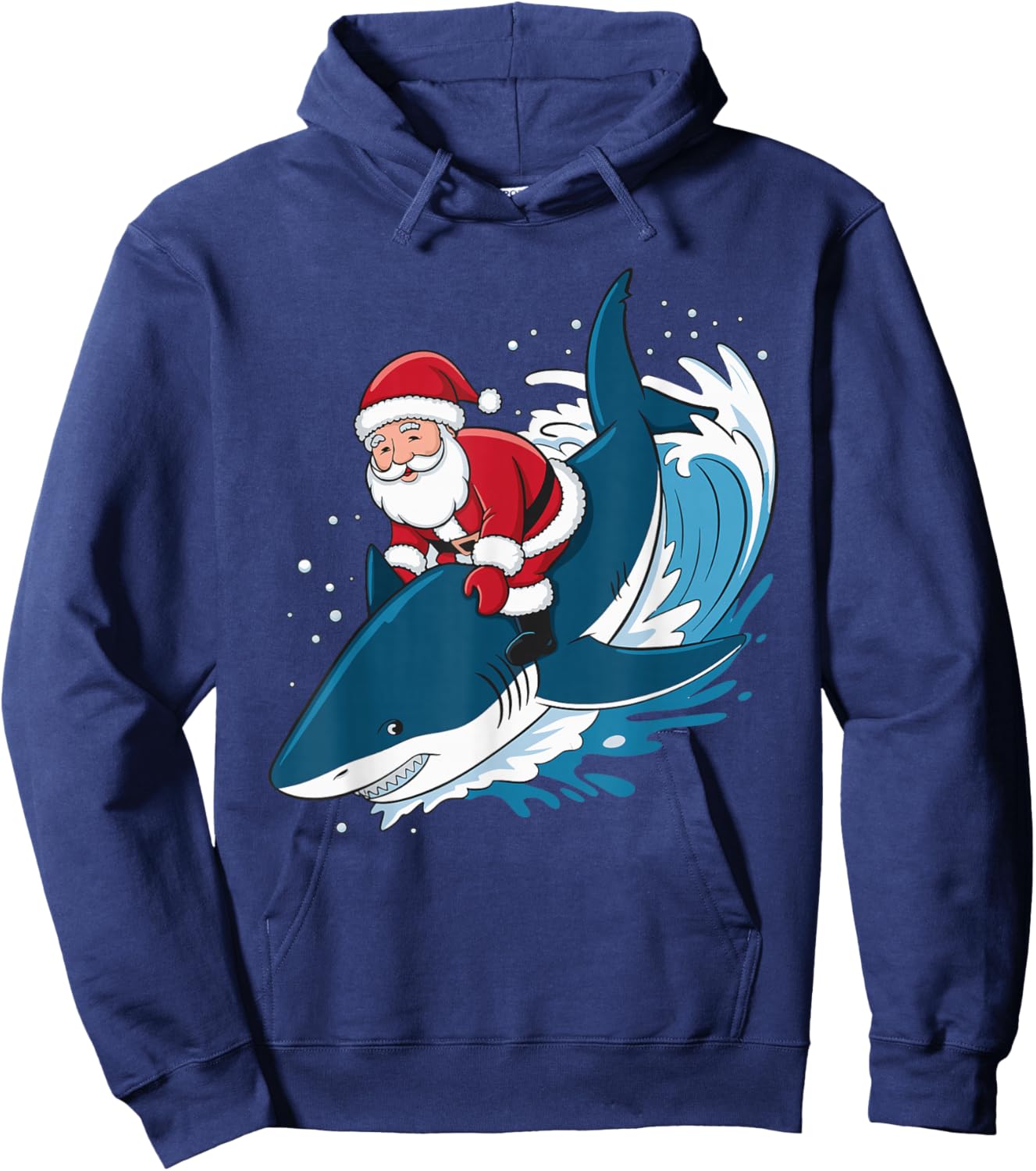 Santa Riding A Shark Hoodie - Hoodie | Navy