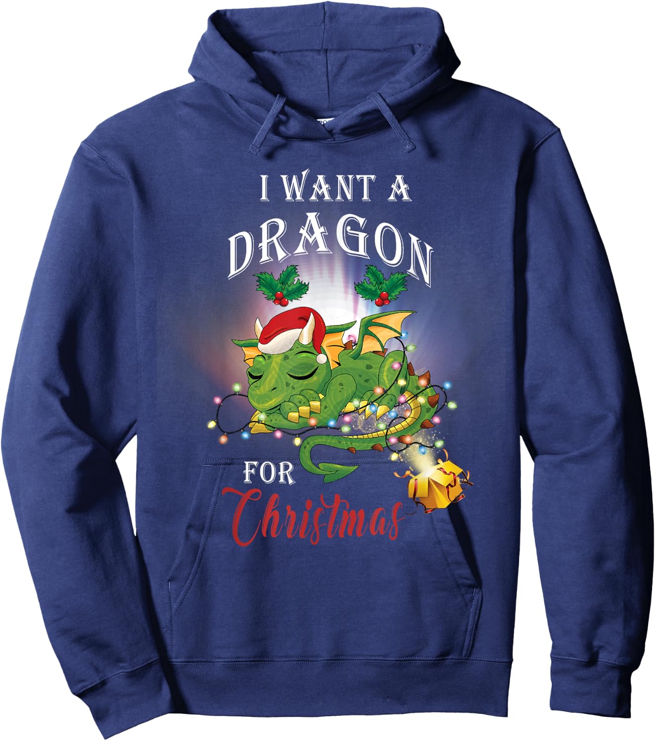 Dragon Lovers I Want A Dragon for Christmas Santa Dragon Hoodie - Hoodie | Navy
