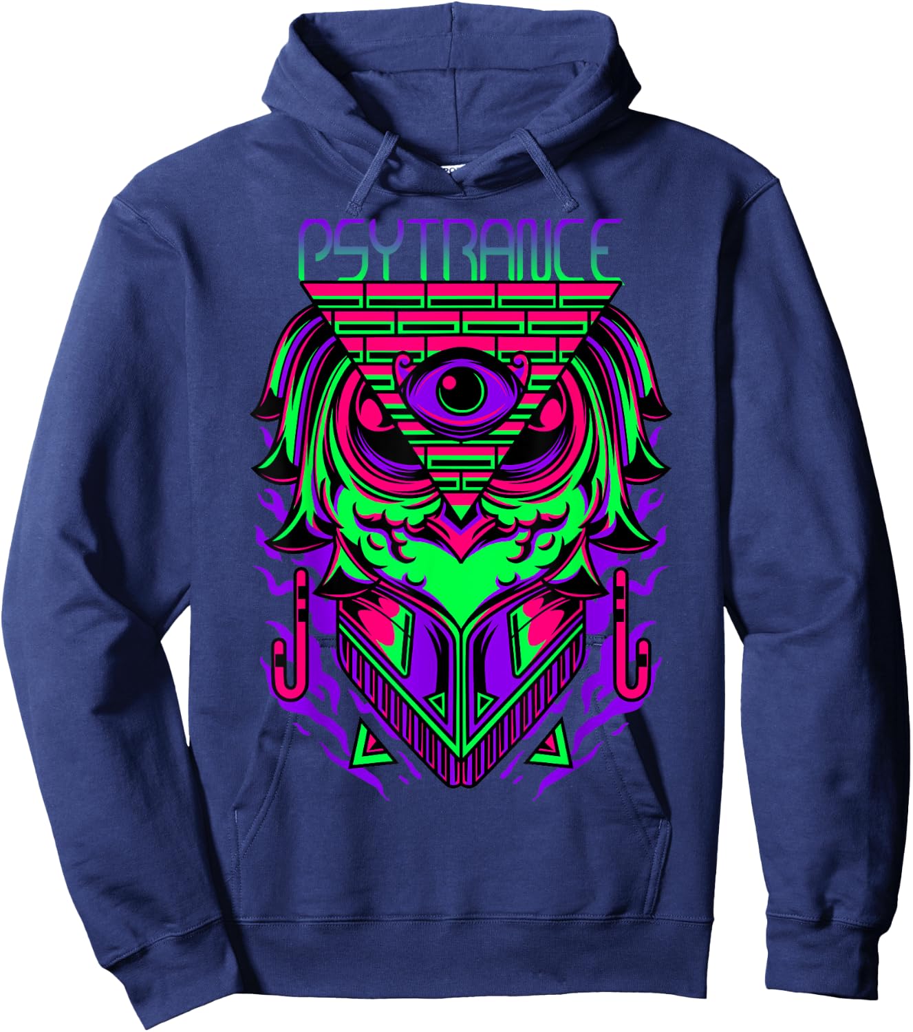 Psytrance Shirt, Rave Shirt, Techno Owl, EDM, Trippy 3rd Eye Hoodie - Hoodie | Navy