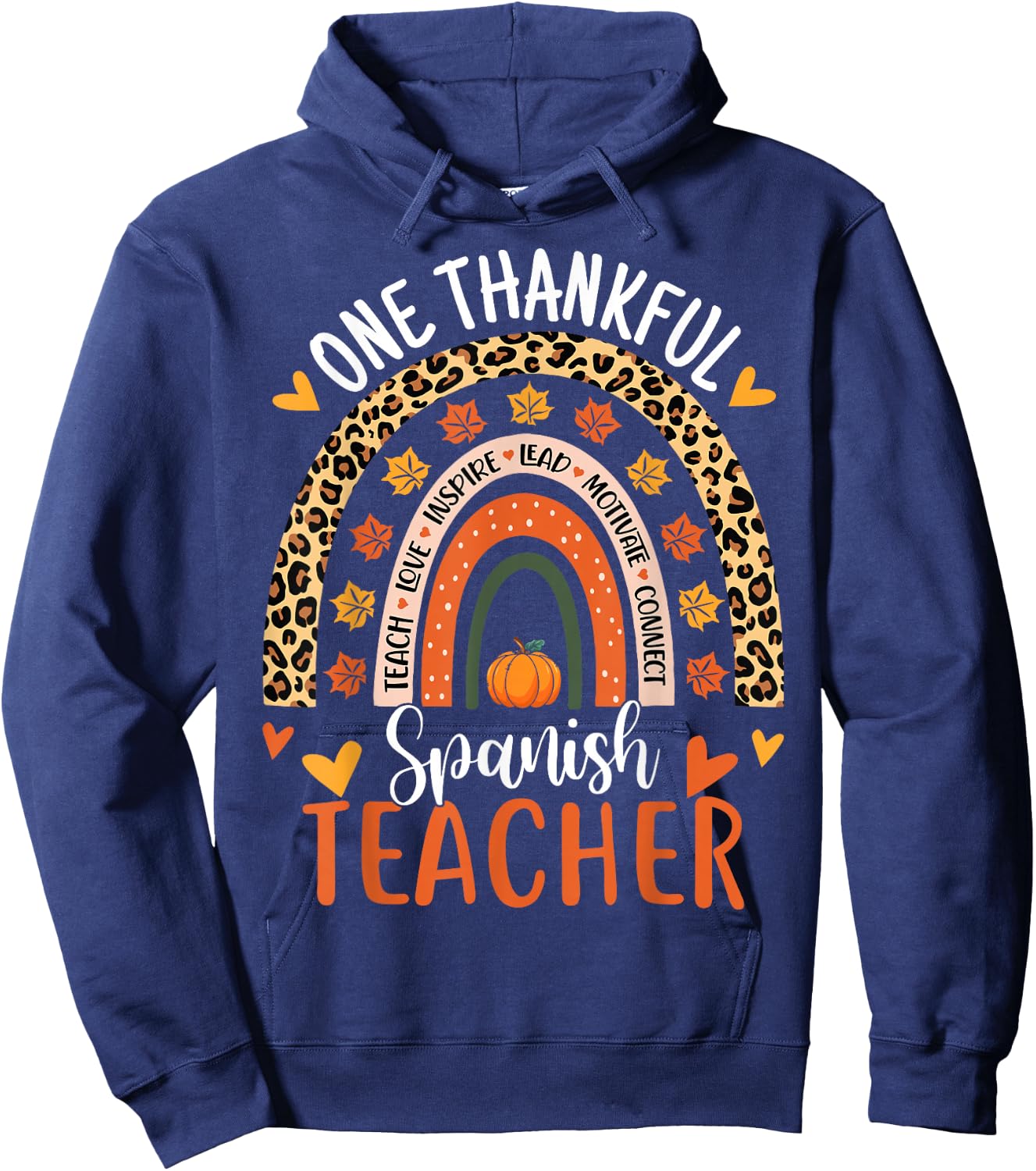 One Thankful Spanish Teacher Thanksgiving Bilingual Teacher Hoodie - Hoodie | Navy