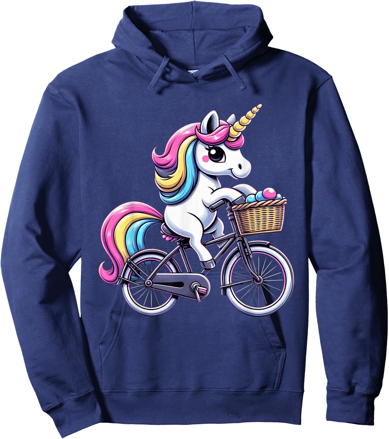 Unicorn Riding Bicycle Boys Girls Women Kids Teen Rainbow Hoodie - Hoodie | Navy