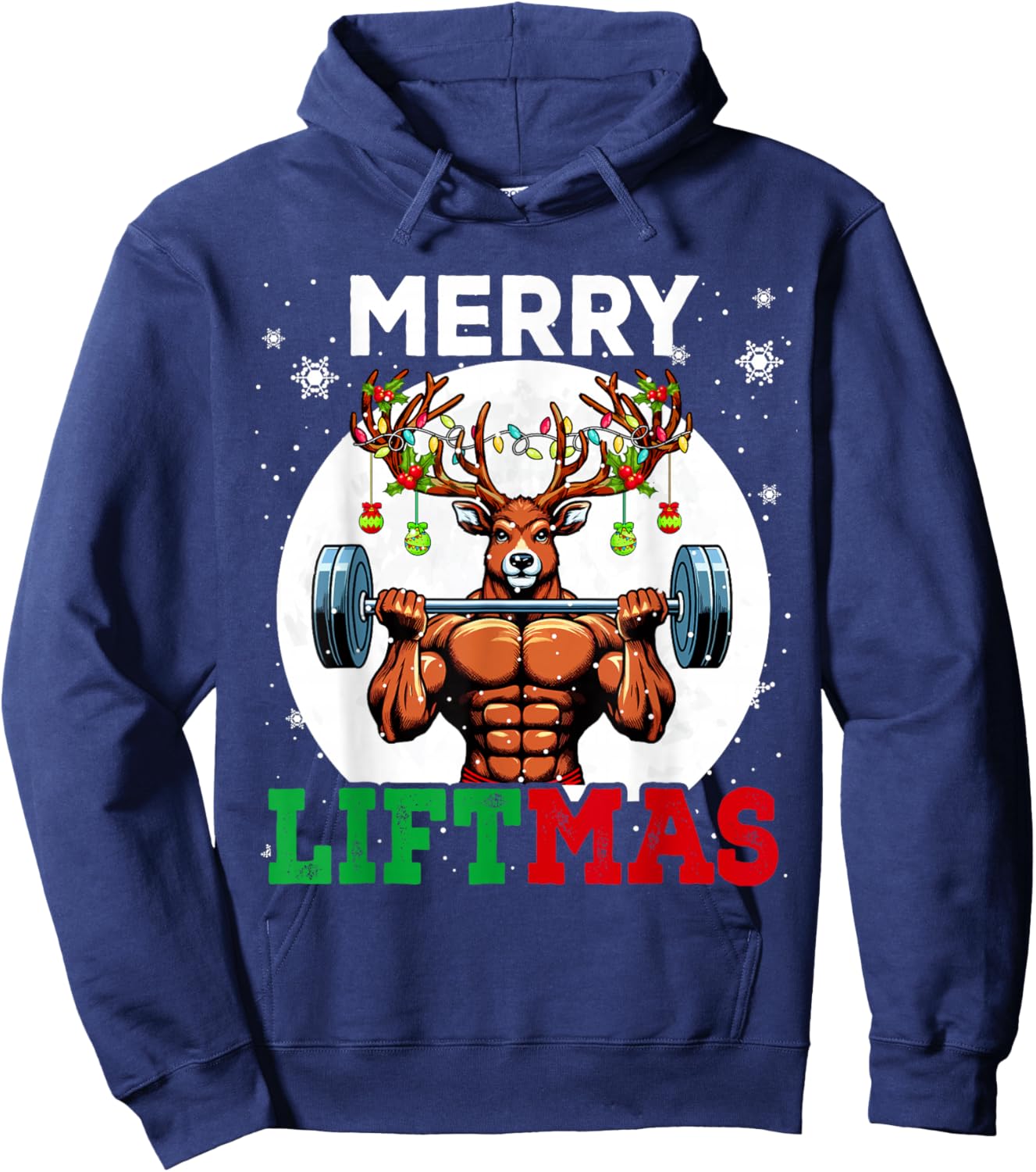 Merry Liftma's Christmas Reindeer Weightlifting Gym Workout Hoodie - Hoodie | Navy