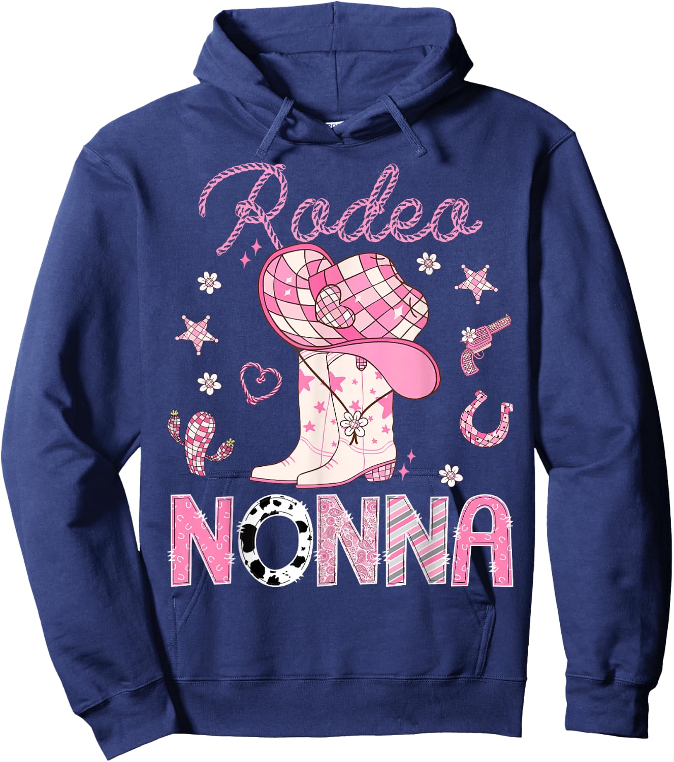 Rodeo Nonna Pink Boots Disco CowGirl Birthday Hoodie - Hoodie | Navy