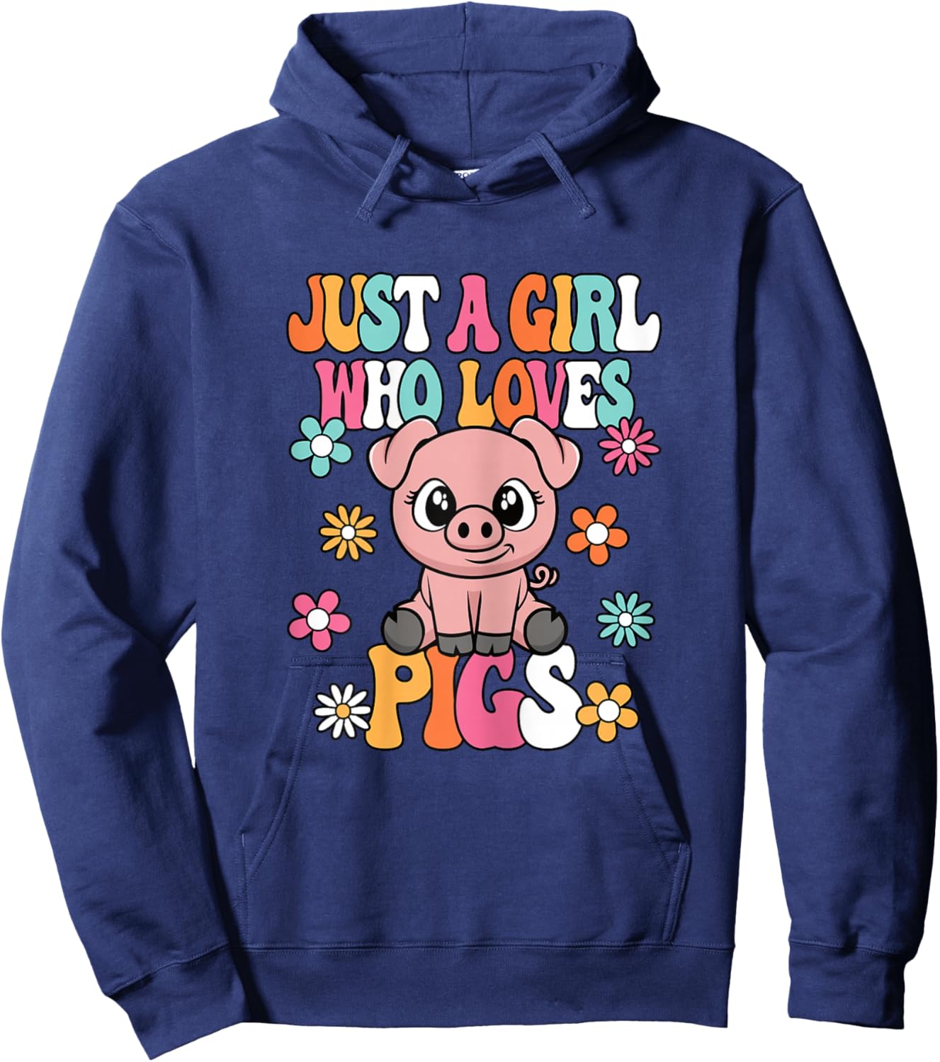Just A Girl Who Loves Pigs Cute Groovy Piglet Lover Kids Hoodie - Hoodie | Navy