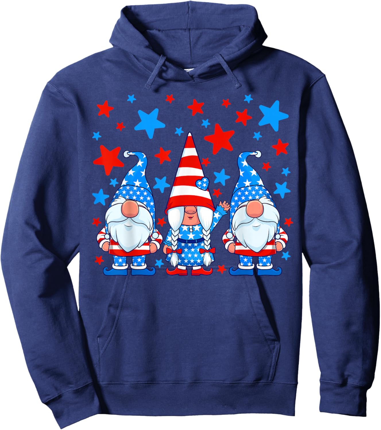 4th of July Gnomes Patriotic American Flag Cute Gnome Women Hoodie - Hoodie | Navy