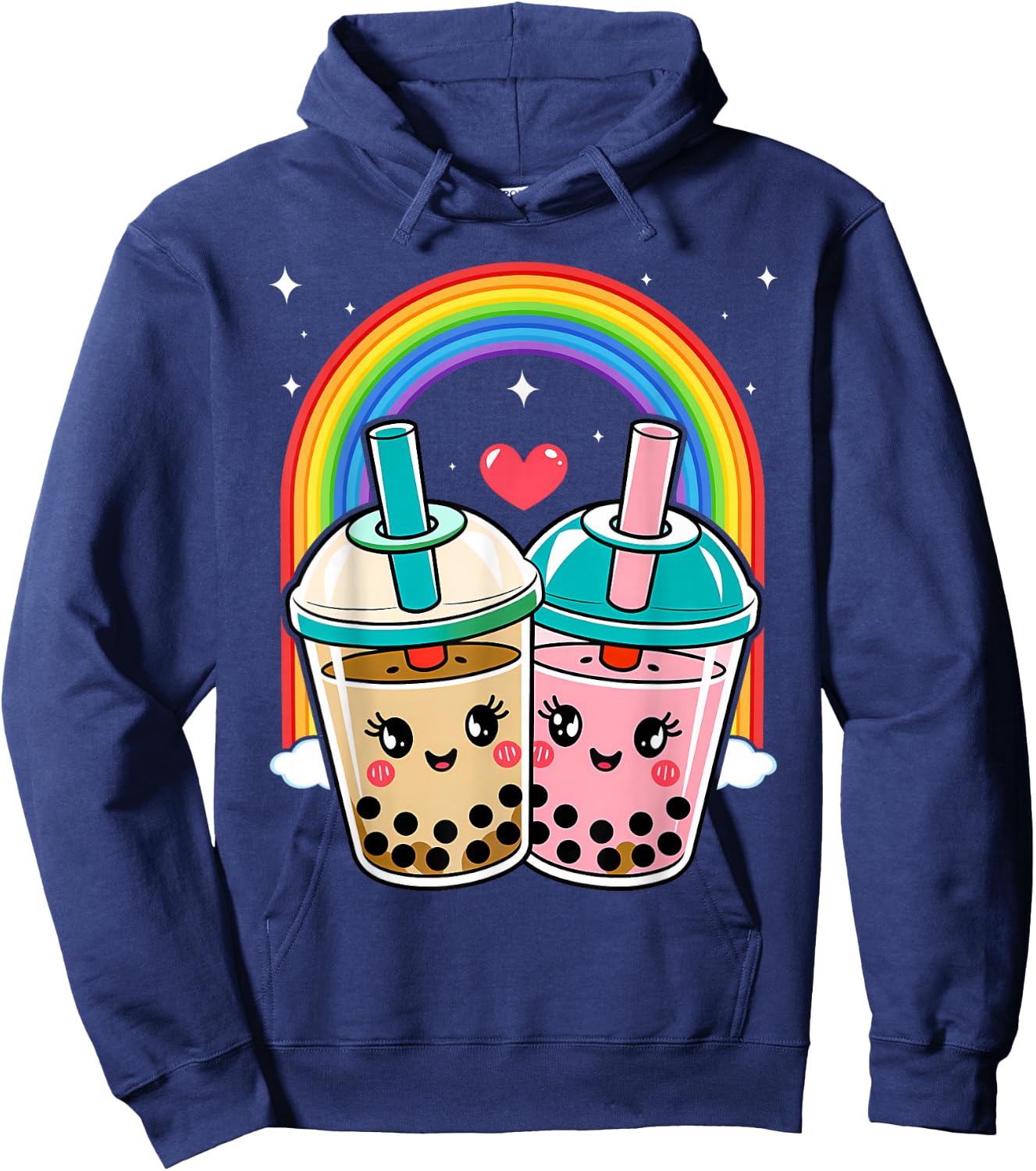Cute Kawaii Couple Bubble Boba Milk Tea Lover Girl Hoodie - Hoodie | Navy