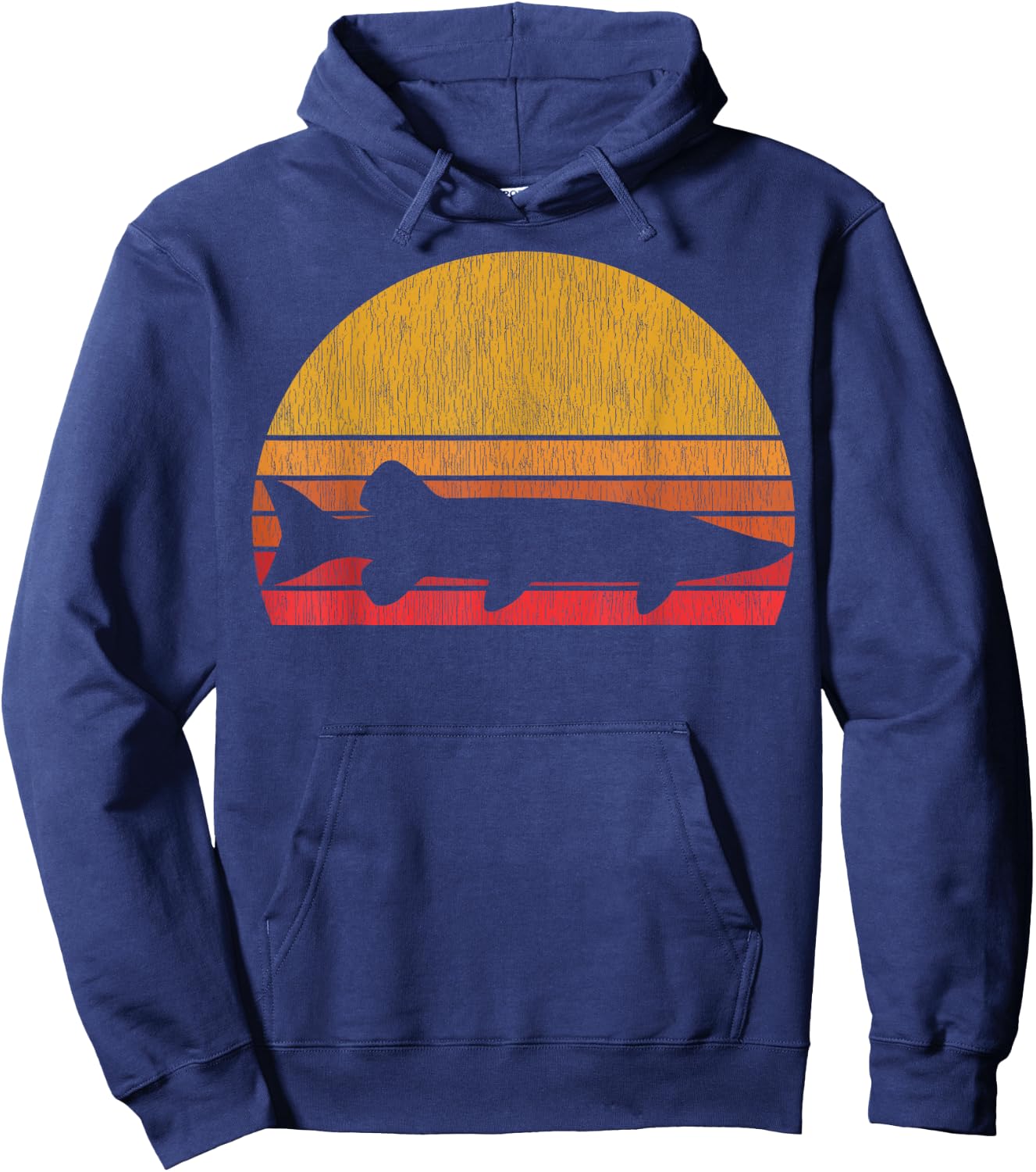 Musky Fishing Retro Muskie Fish Silhouette Fisherman Hoodie - Hoodie | Navy