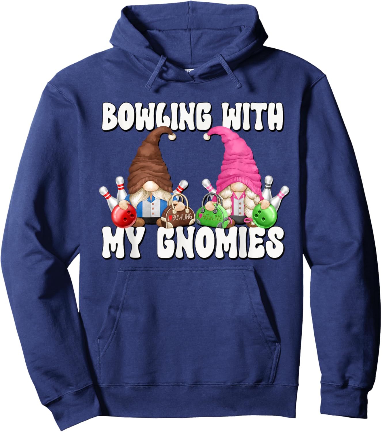 Retro Bowling With My Gnomies Funny Gnome For Bowling Team Hoodie - Hoodie | Navy
