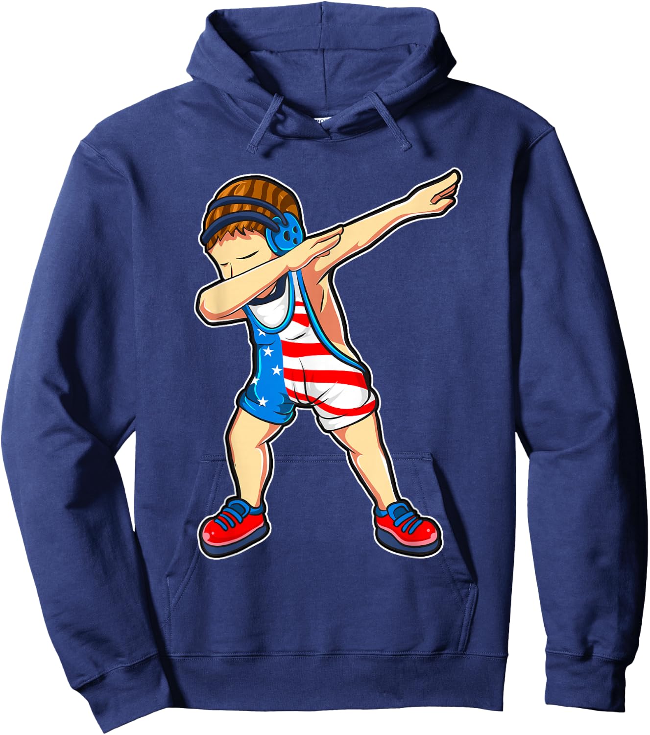 Dabbing Wrestling Boy Wrestler US Flag Hoodie - Hoodie | Navy