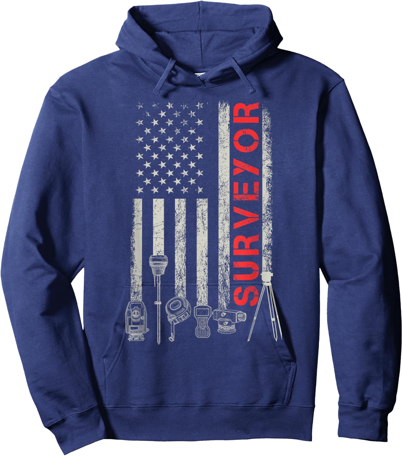 American flag land Surveyor surveying puns engineer Hoodie - Hoodie | Navy