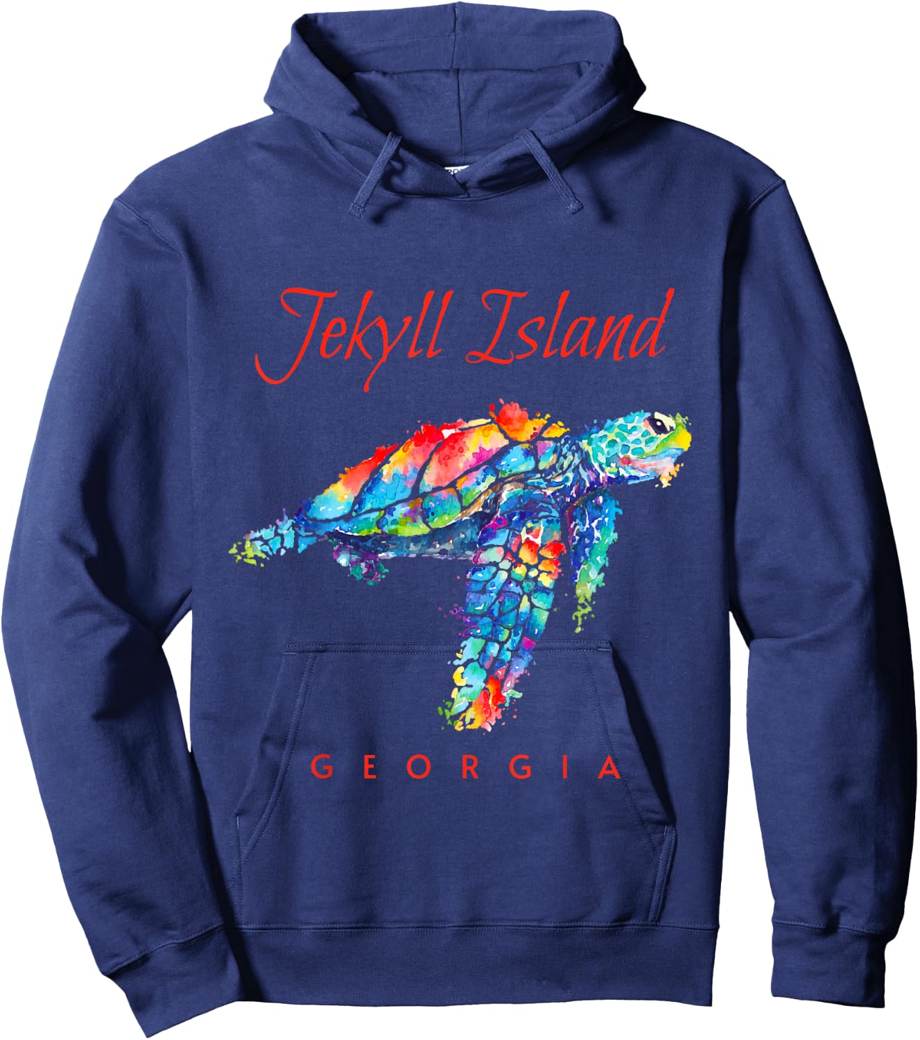 Jekyll Island Georgia Watercolor Sea Turtle Hoodie - Hoodie | Navy