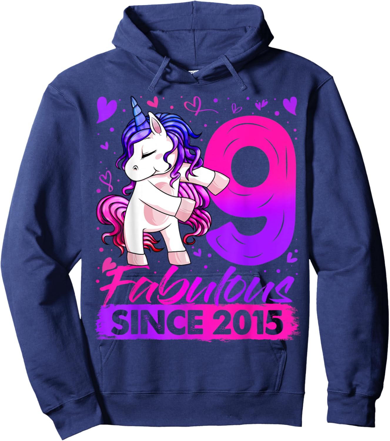 9 Years Old Flossing Unicorn Gifts 9th Birthday Girl Party Hoodie - Hoodie | Navy