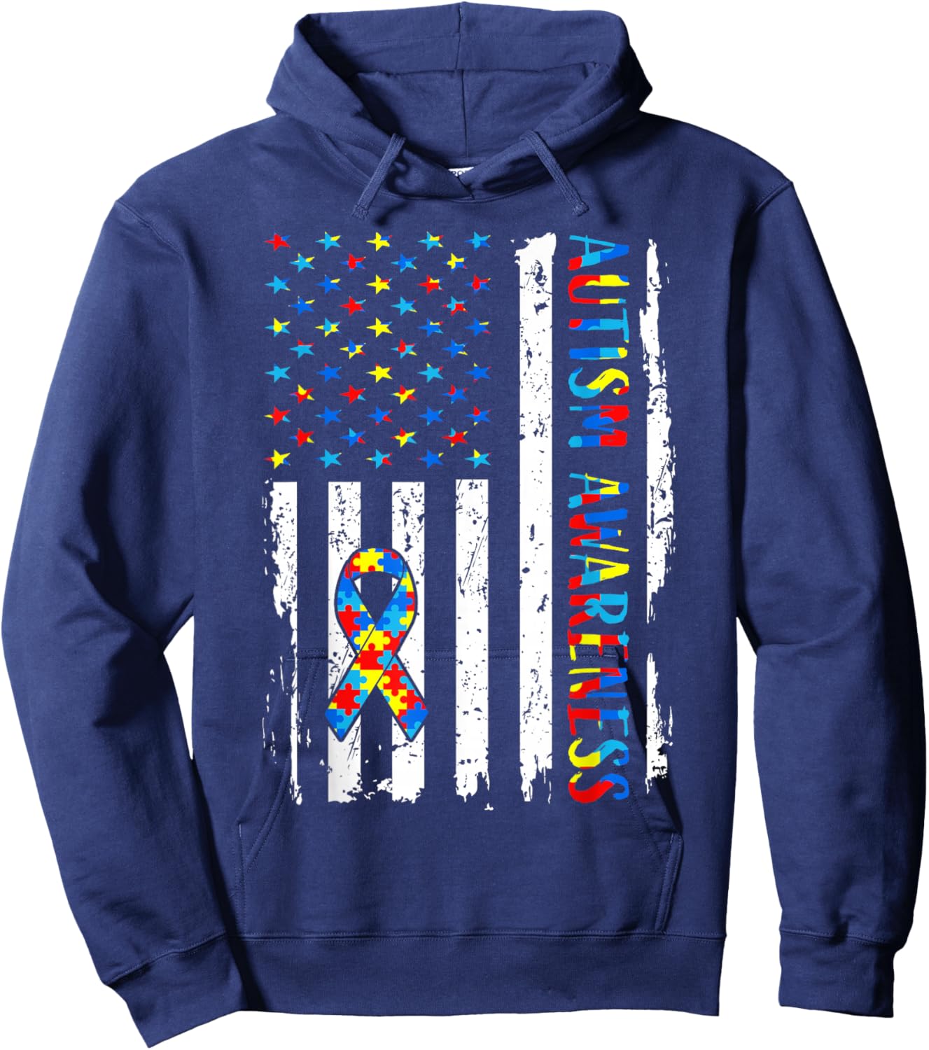 Autism Awareness Mom Dad USA Flag Autistic Awareness Autism Hoodie - Hoodie | Navy