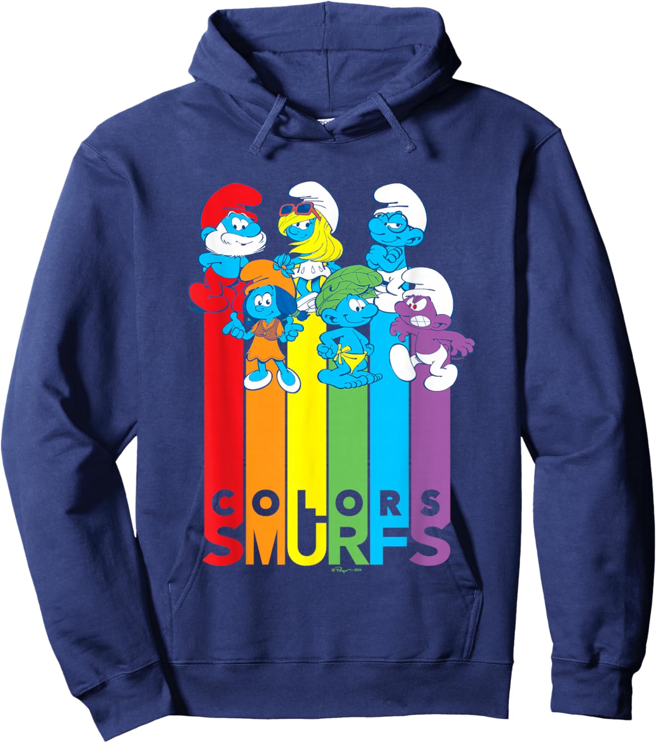 The Smurfs Colors Smurfs Cute Group Shot Big Chest Logo Hoodie - Hoodie | Navy