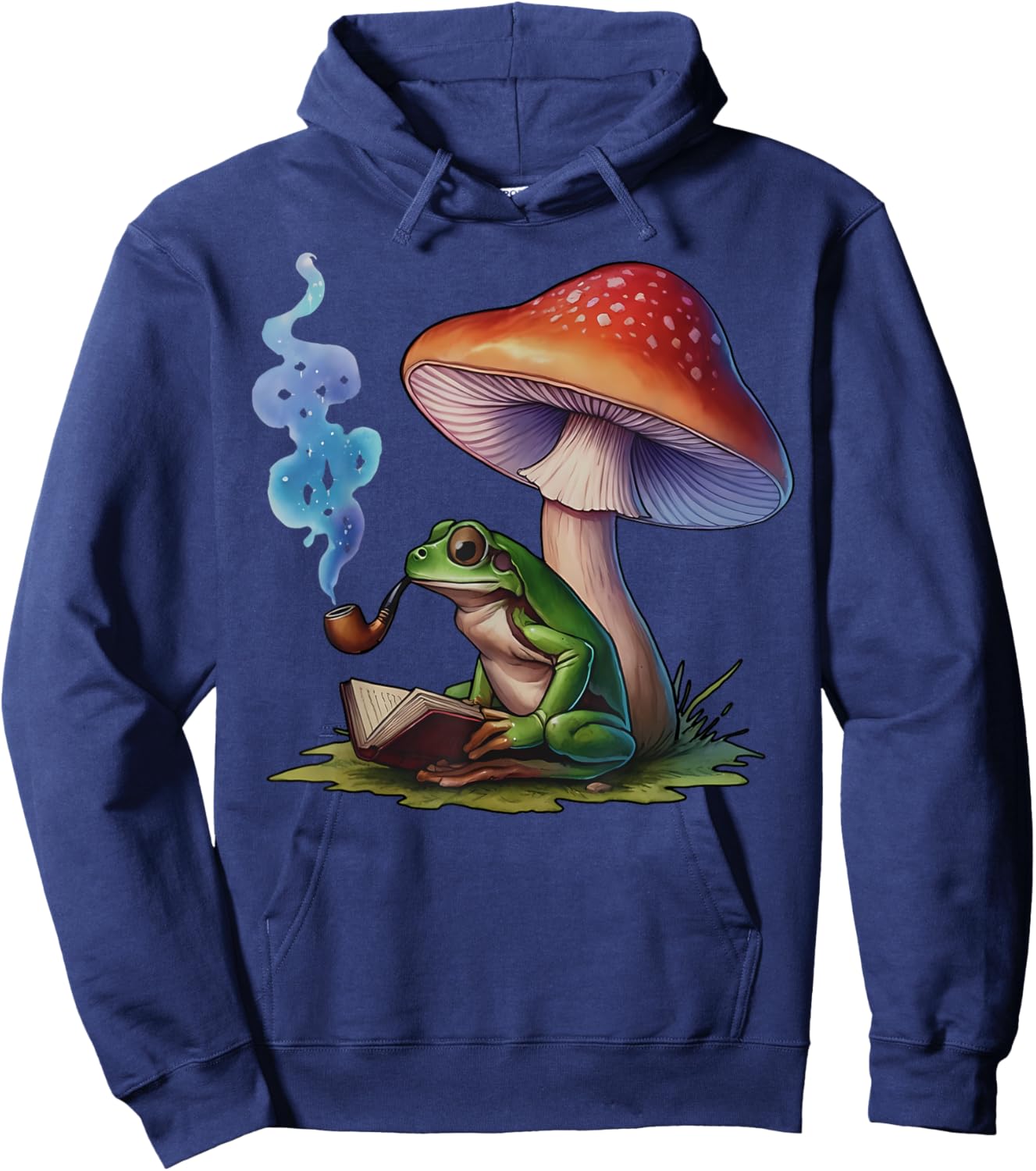 Reading Frog Smoking Mushroom Funny Frog Weed Smokers Hoodie - Hoodie | Navy