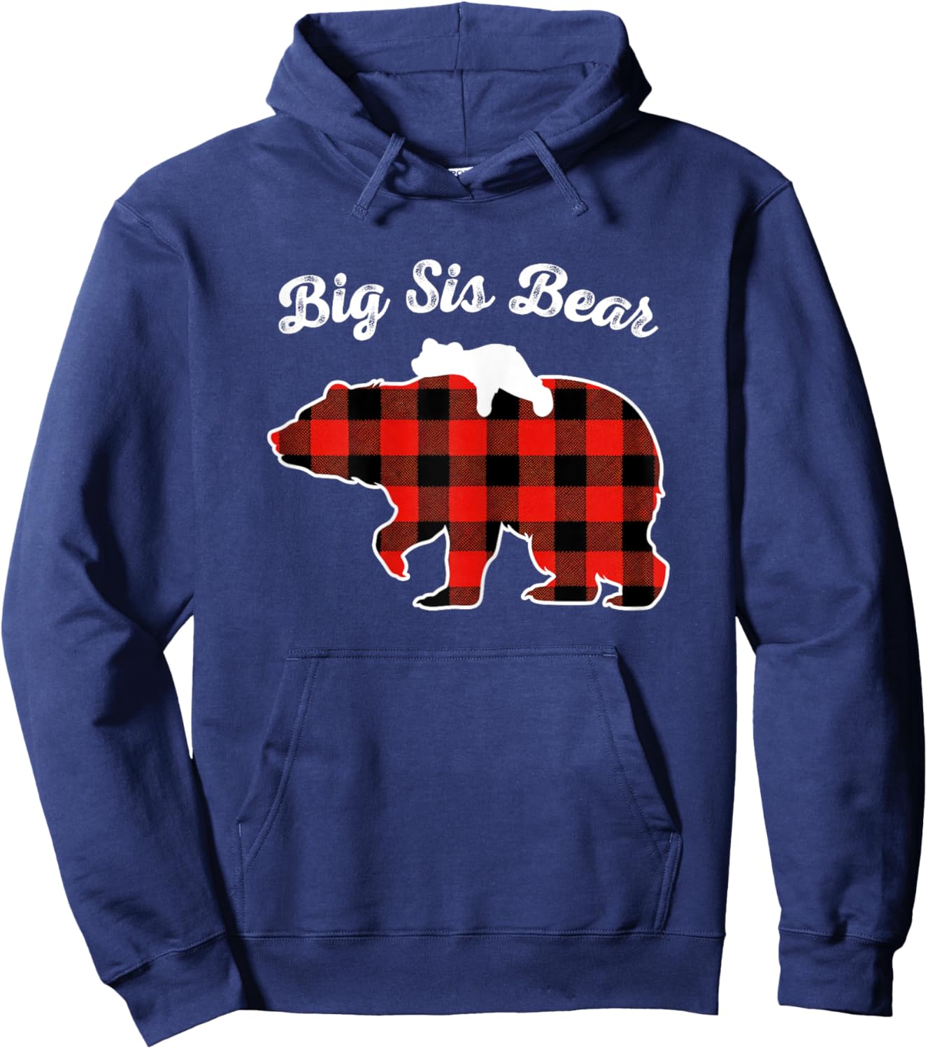 Big Sis Bear Flannel Red Plaid Pajama Family Matching XMAS Hoodie - Hoodie | Navy