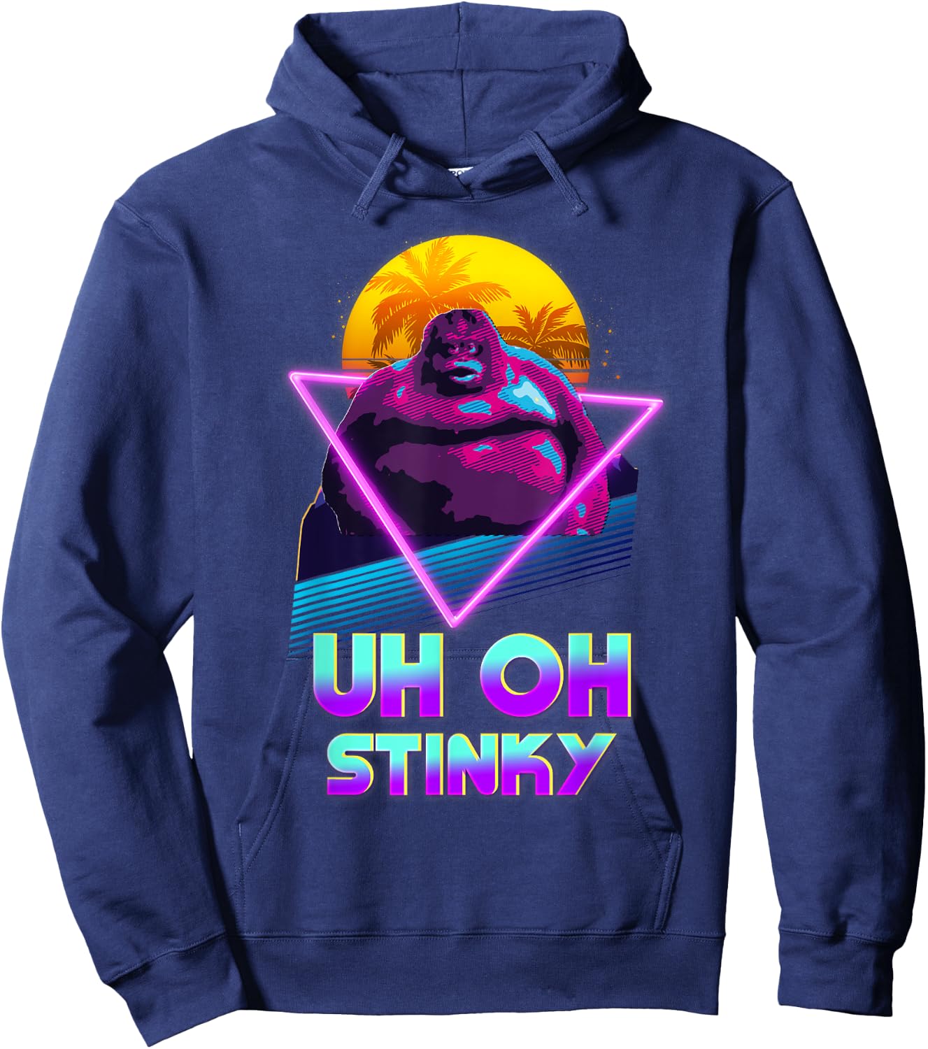 Uh Oh Stinky Poop Le Monke 80s Vaporwave Outrun Style Hoodie - Hoodie | Navy