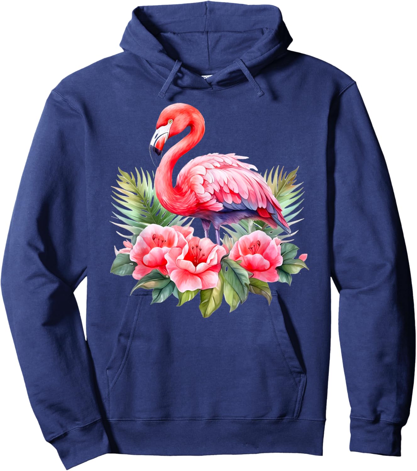 Flamingo Flowers Tropical Watercolor Bird Top Hoodie - Hoodie | Navy