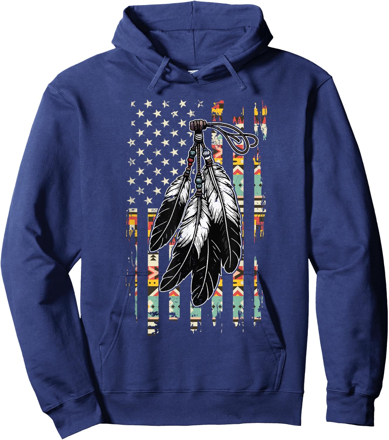 Feathers Indigenous Tribal Native American Flag Vintage Hoodie - Hoodie | Navy
