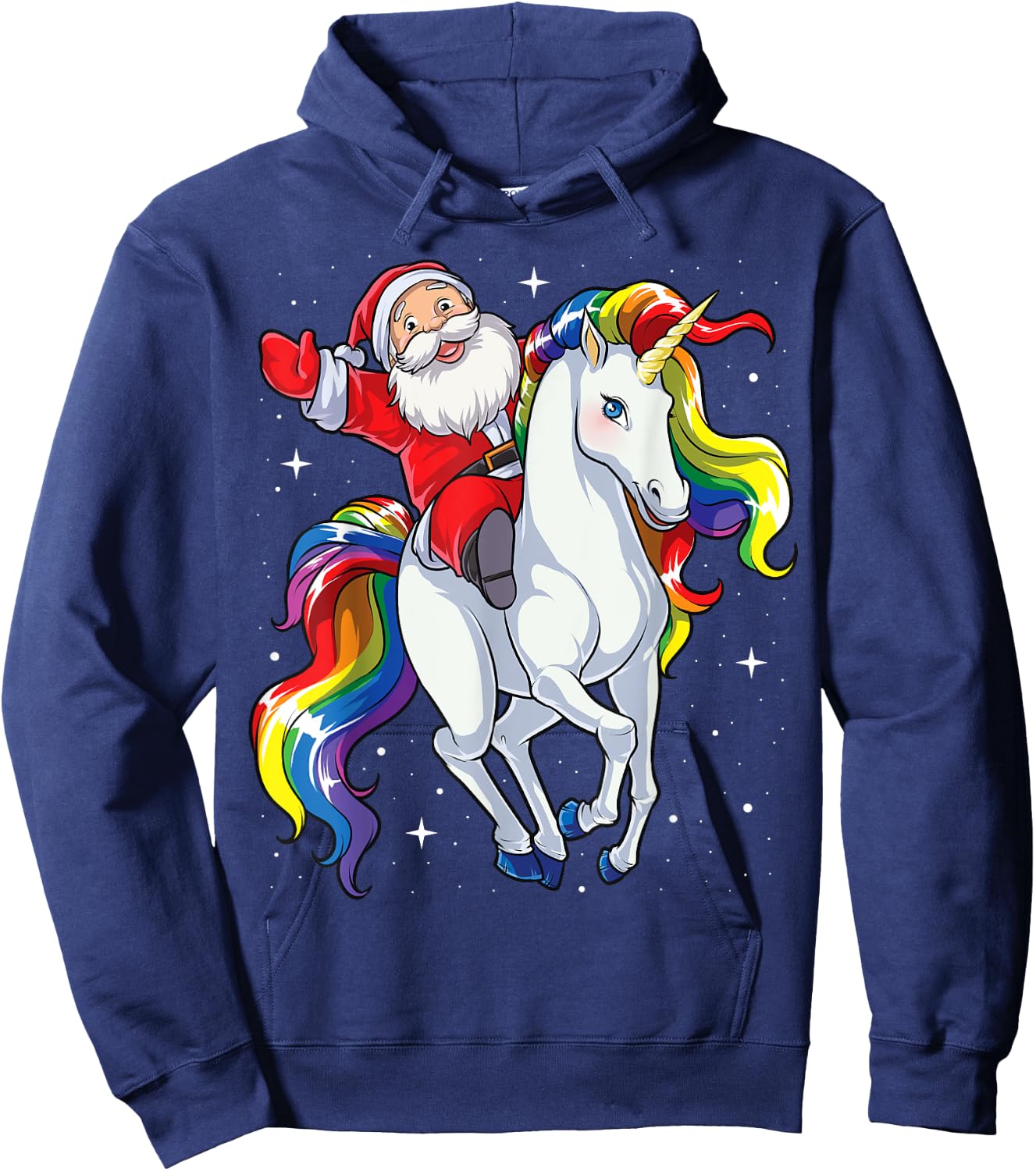 Christmas Santa Riding Unicorn Xmas Girls Women Rainbow Hoodie - Hoodie | Navy