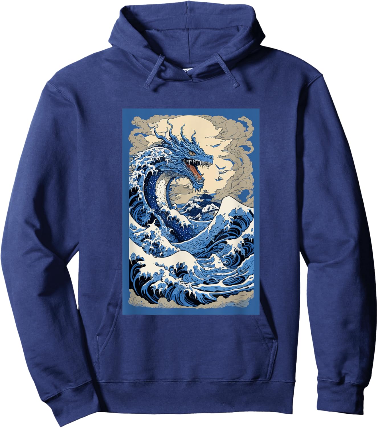 Chinese Dragon Hokusai Great Wave Off Kanagawa Japanese Art Hoodie - Hoodie | Navy