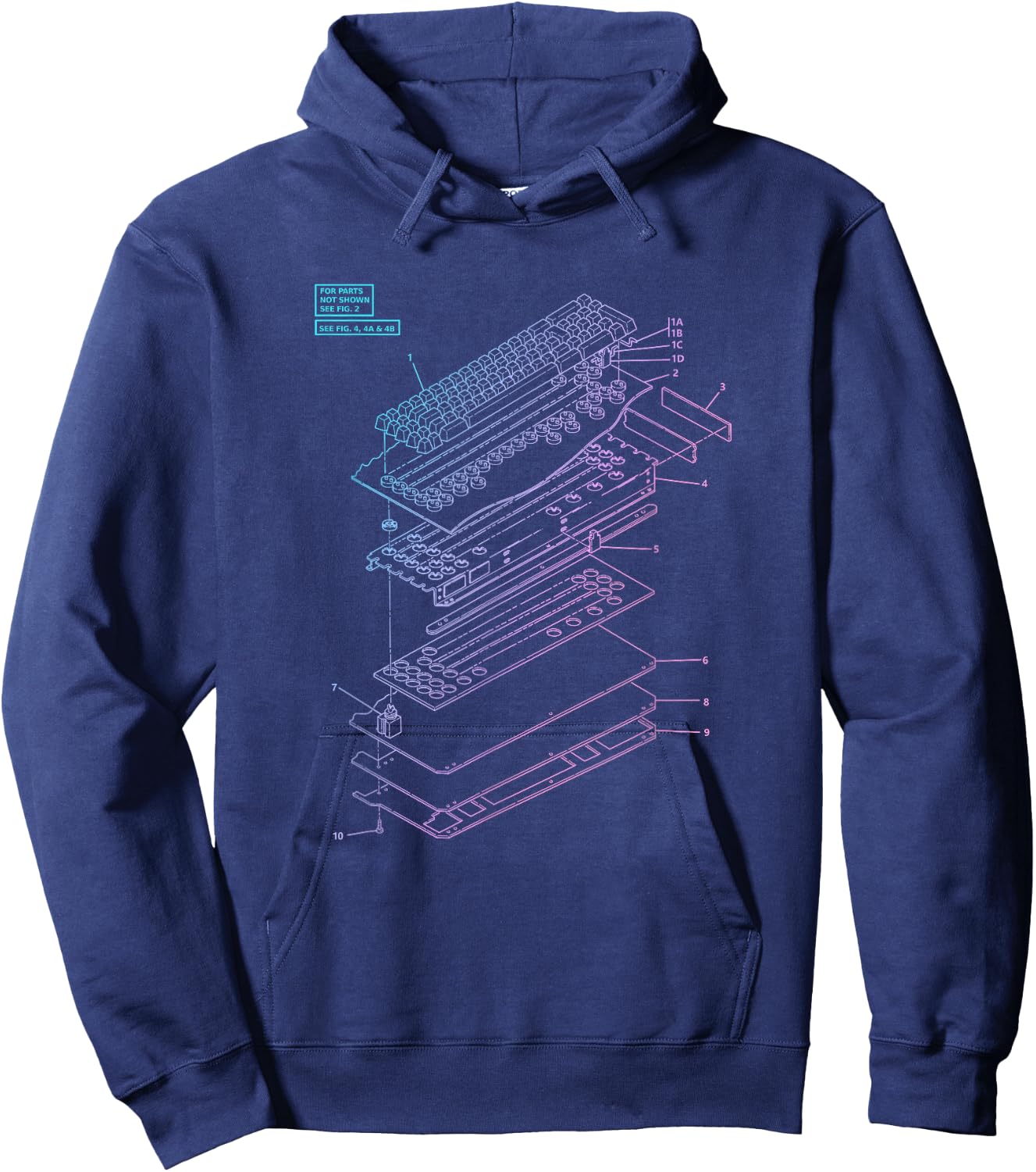 All Things Geek by MCMA Mechanical Keyboard Patent Drawing Graphic Design Art - -Adults, Black, Small Hoodie - Hoodie | Navy
