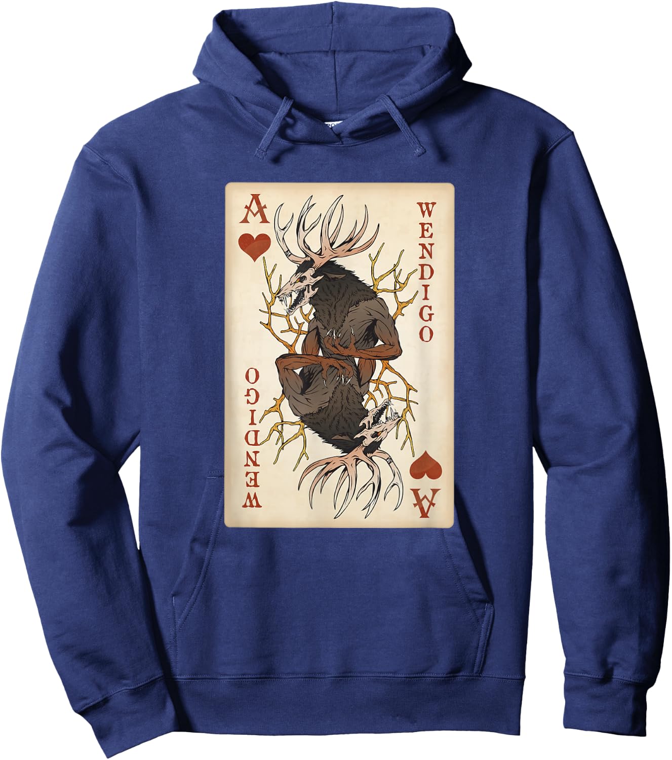 National Introvert Society Wendigo Original Cryptid Playing Card Tarot Ace of Hearts Hoodie - Hoodie | Navy