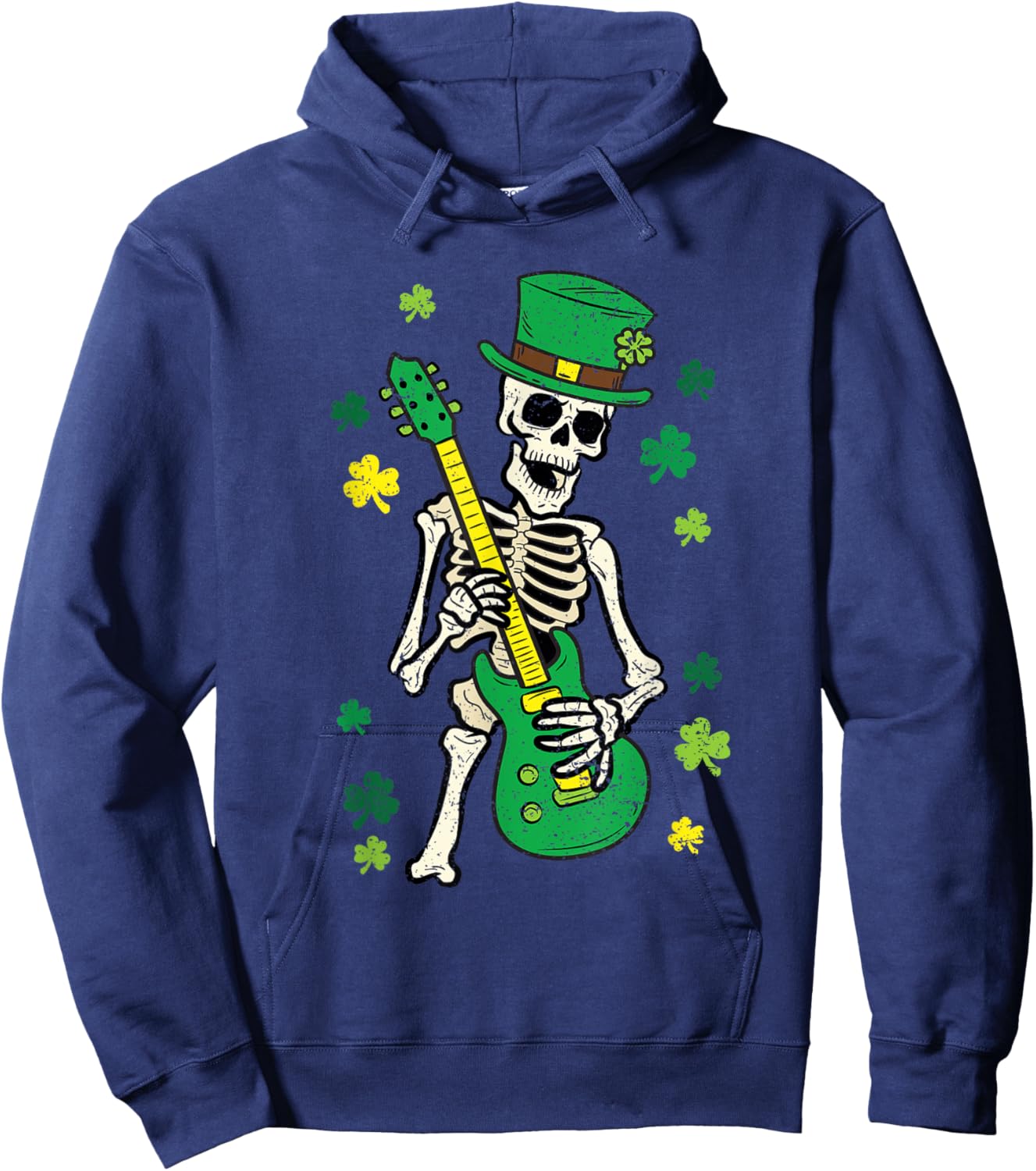 Skeleton Playing Guitar St Patricks Day Leprechaun Shamrock Hoodie - Hoodie | Navy
