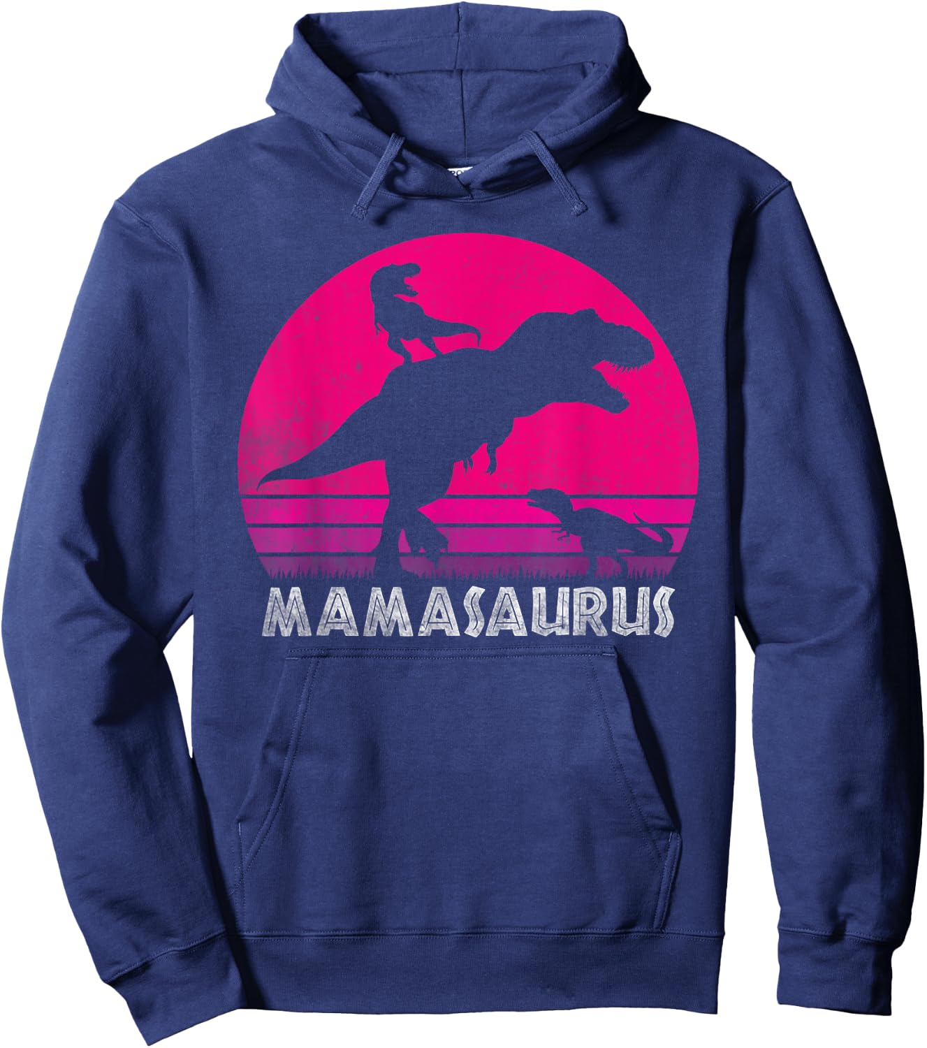 Vintage Retro 2 Kids Mamasaurus Sunset Funny Gift Mother Hoodie - Hoodie | Navy