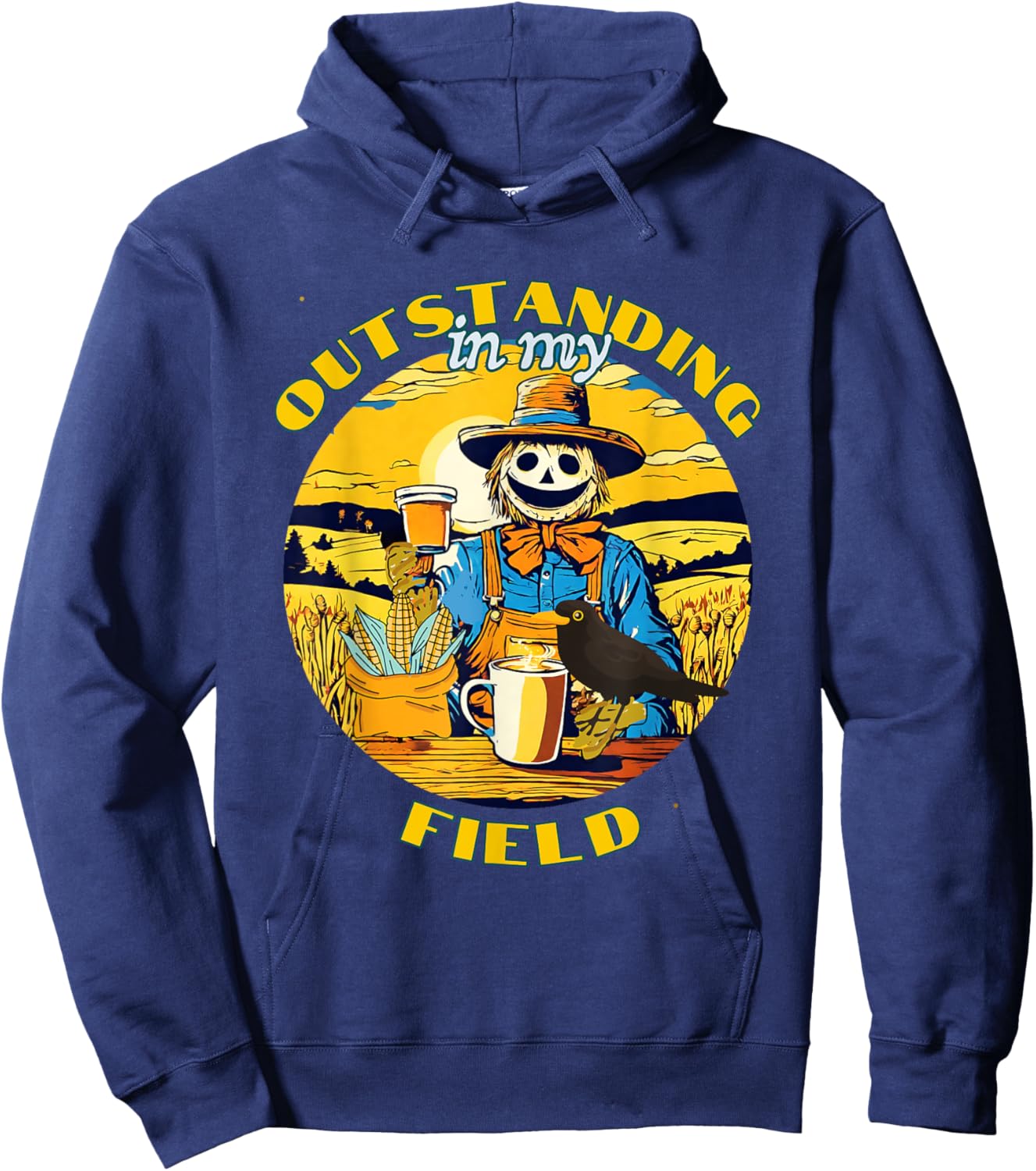 Funny Fall Scarecrow Outstanding in My Field Corn Maze Hoodie - Hoodie | Navy