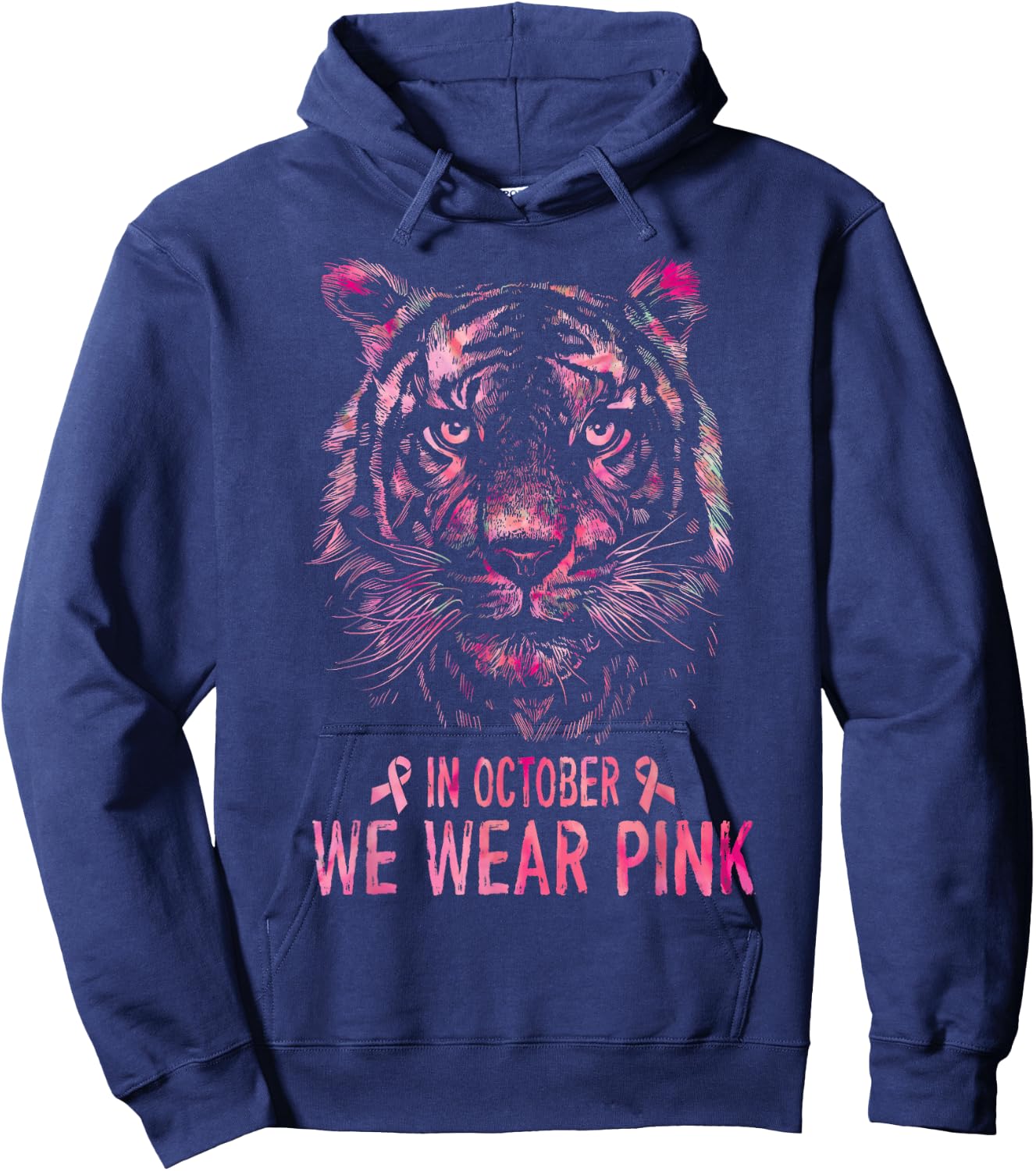 Tiger In October We Wear Pink Breast Cancer Awareness 2022 Hoodie - Hoodie | Navy