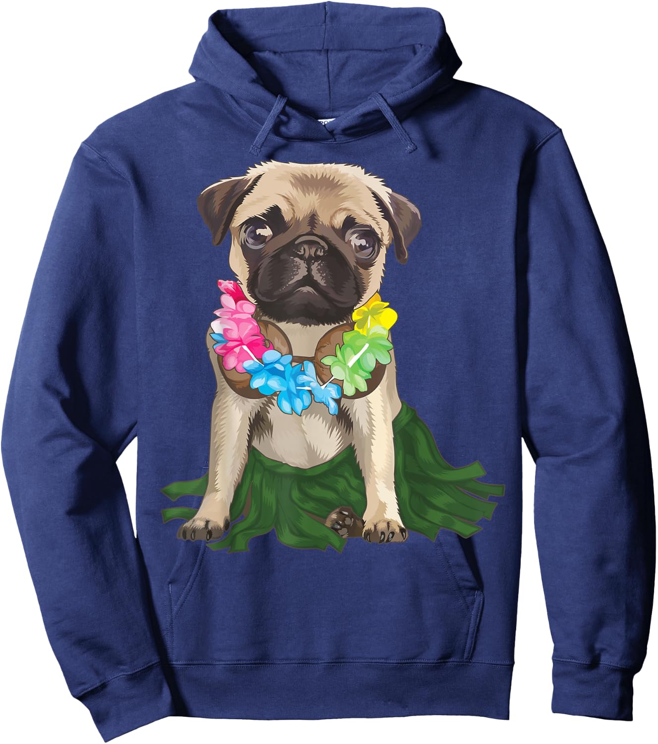 Pug Hawaiian Hula Dance Shirt | Cool Aloha Animal Funny Gift Hoodie - Hoodie | Navy
