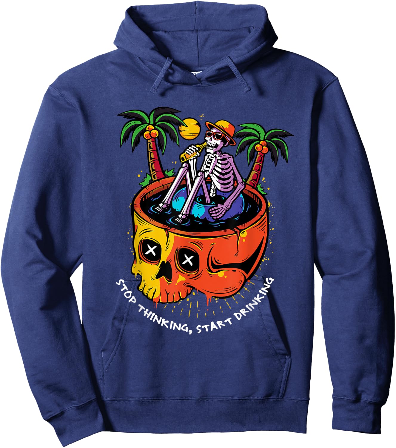 Stop Thinking Start Drinking Skeleton Hoodie - Hoodie | Navy