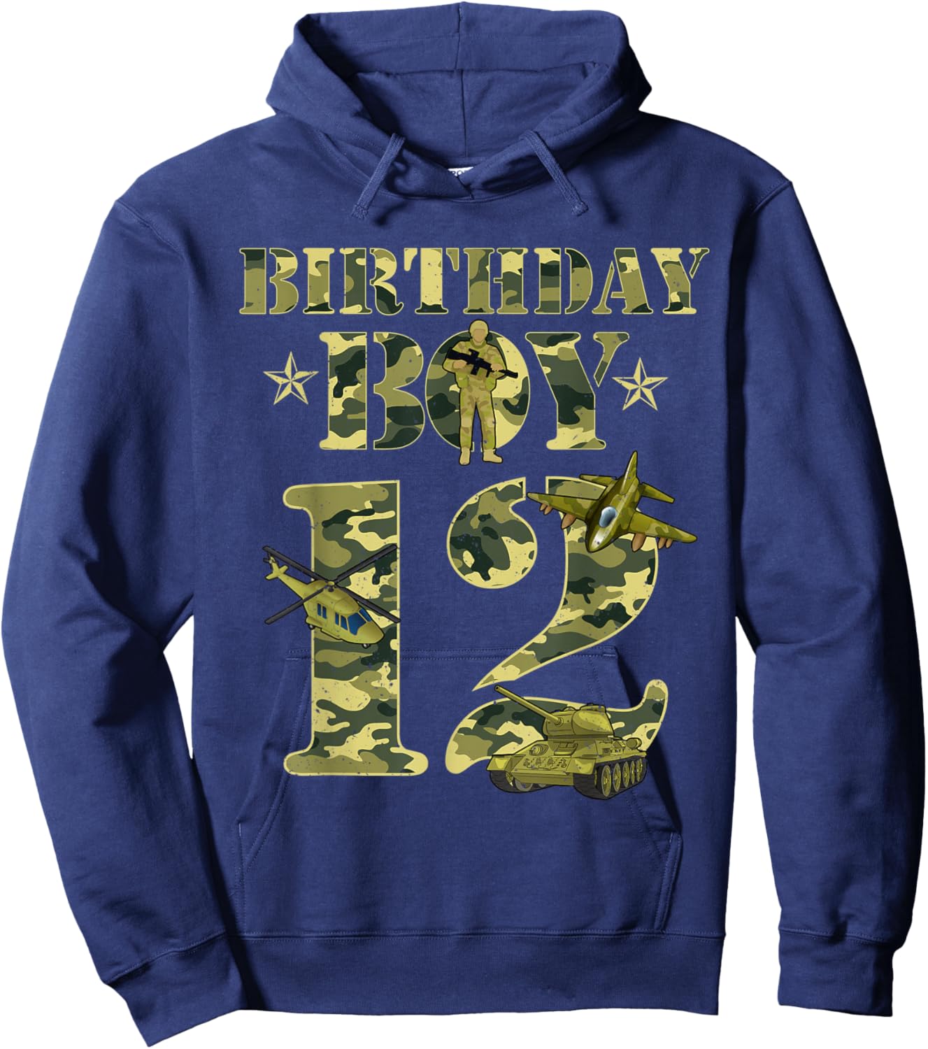 12th Birthday Military Themed Camo Boys 12 Yrs Old Soldier Hoodie - Hoodie | Navy